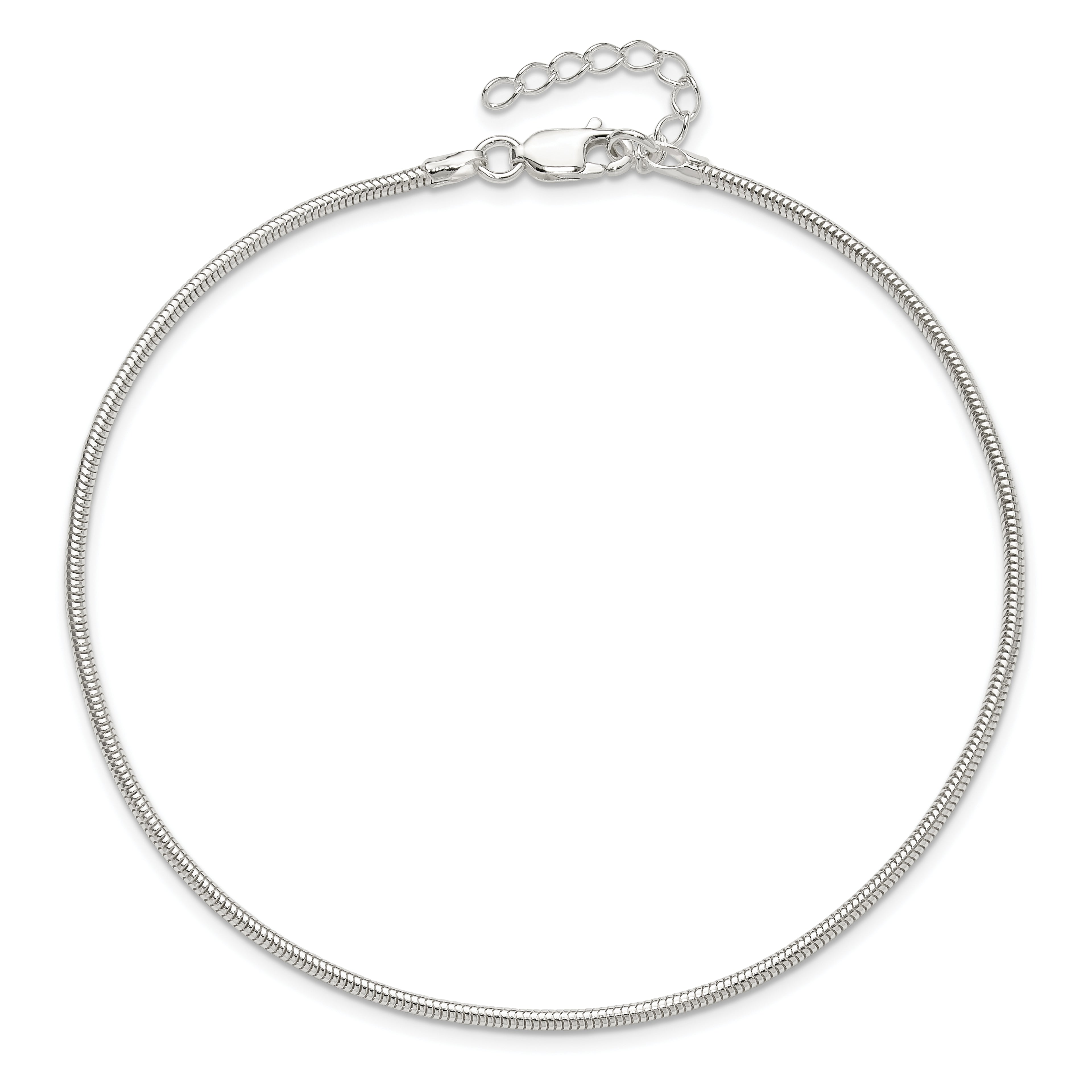 Sterling Silver 1.5mm Round Snake Chain 9 inch Plus 1 inch Extender - Total 10 inch Anklet