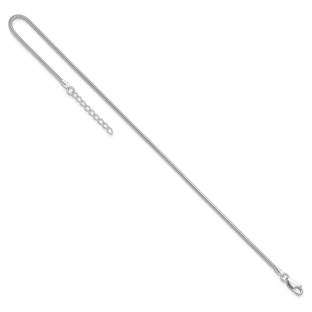 Sterling Silver 1.5mm Round Snake Chain 9 inch Plus 1 inch Extender - Total 10 inch Anklet