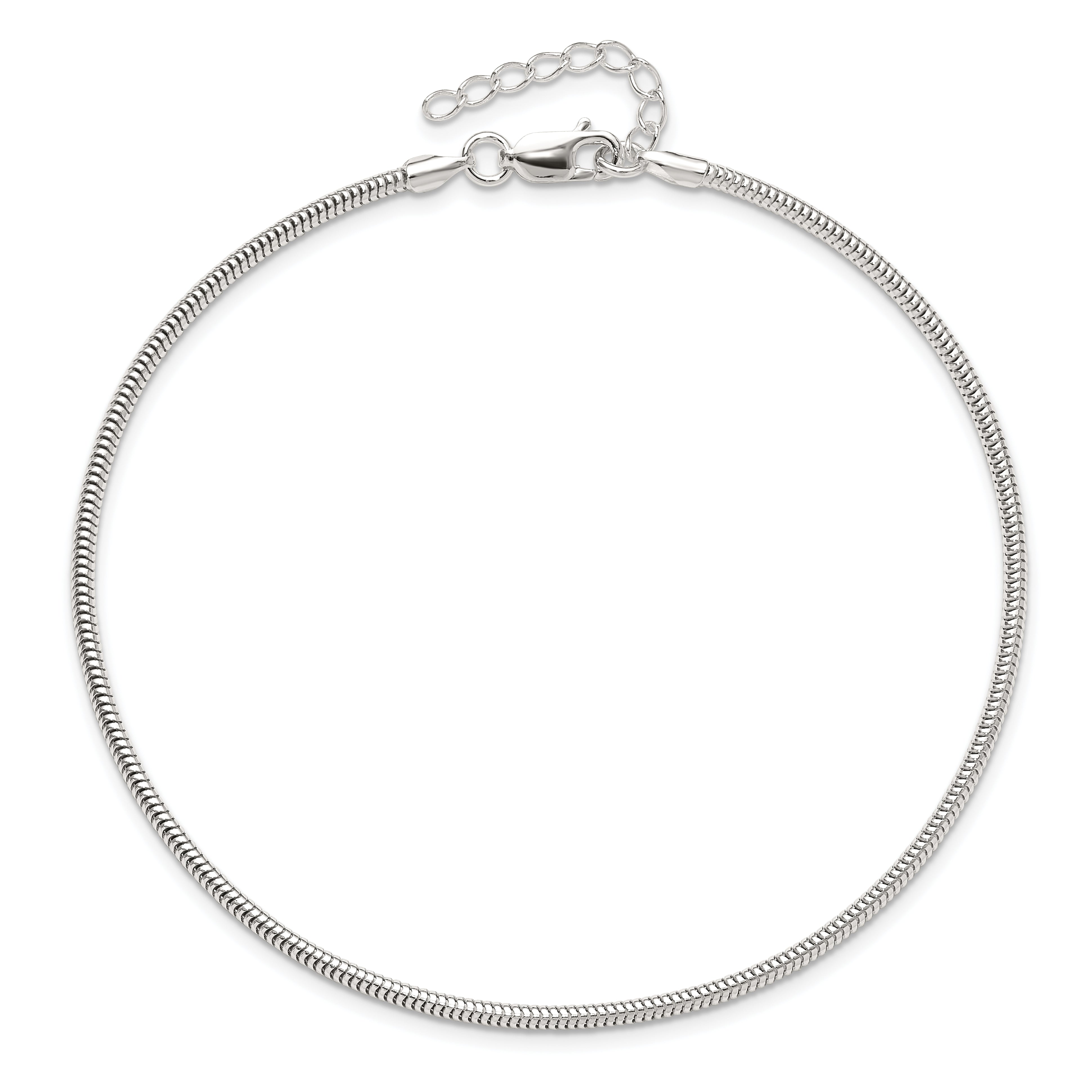 Sterling Silver 2mm Snake Chain 9 inch Plus 1 inch Extender - Total 10 inch Anklet