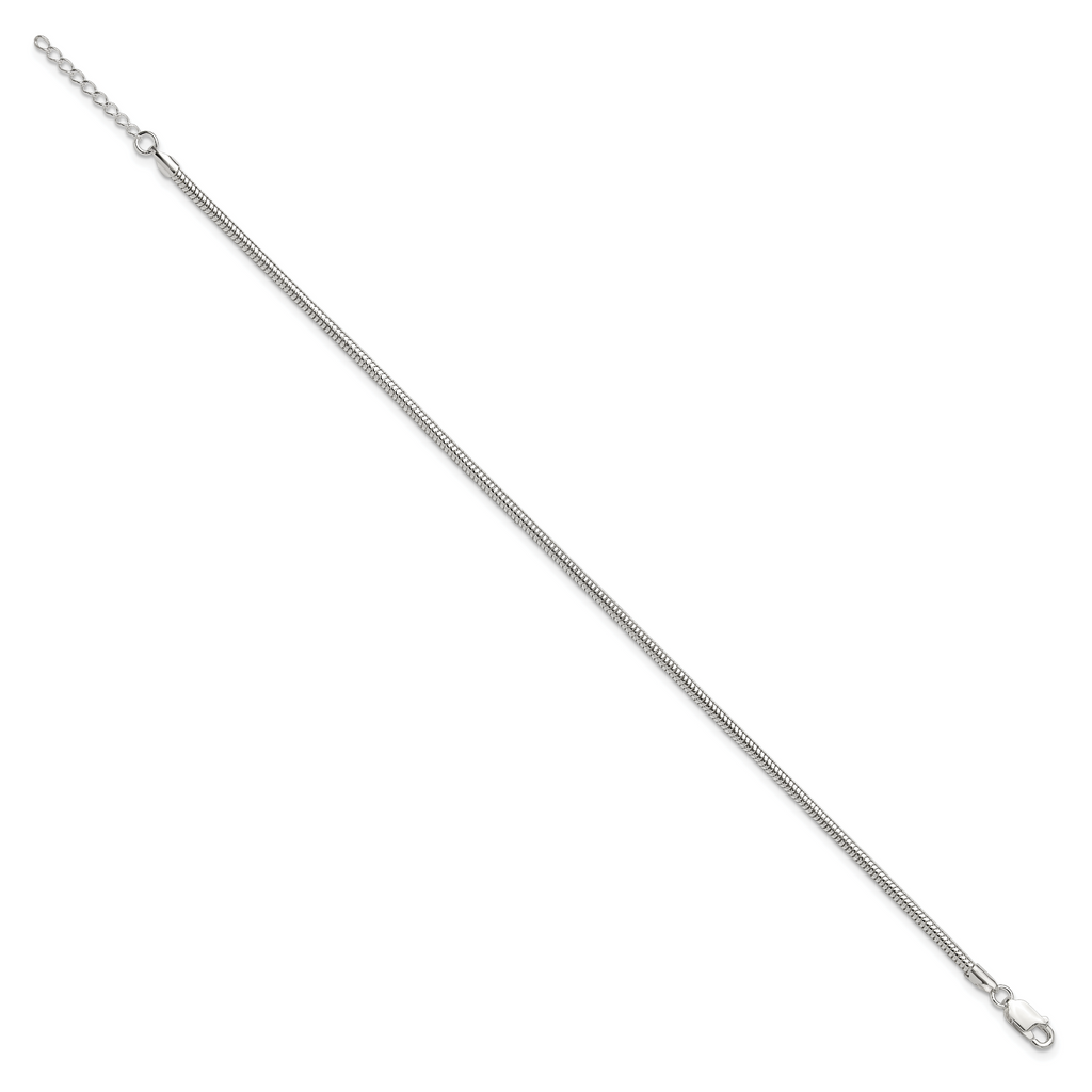 Sterling Silver 2.5mm Snake Chain 10 inch Plus 1 inch Extender - Total 11 inch Anklet
