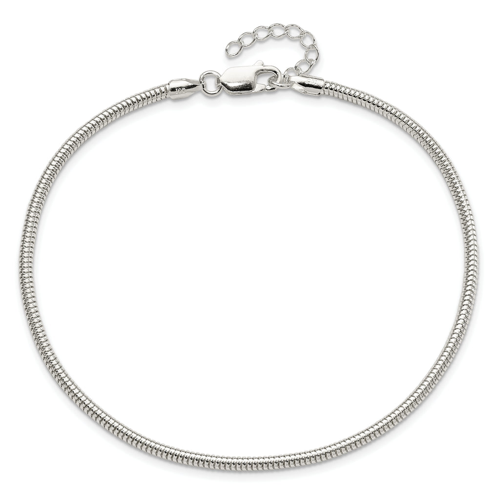 Sterling Silver 2.5mm Snake Chain 10 inch Plus 1 inch Extender - Total 11 inch Anklet