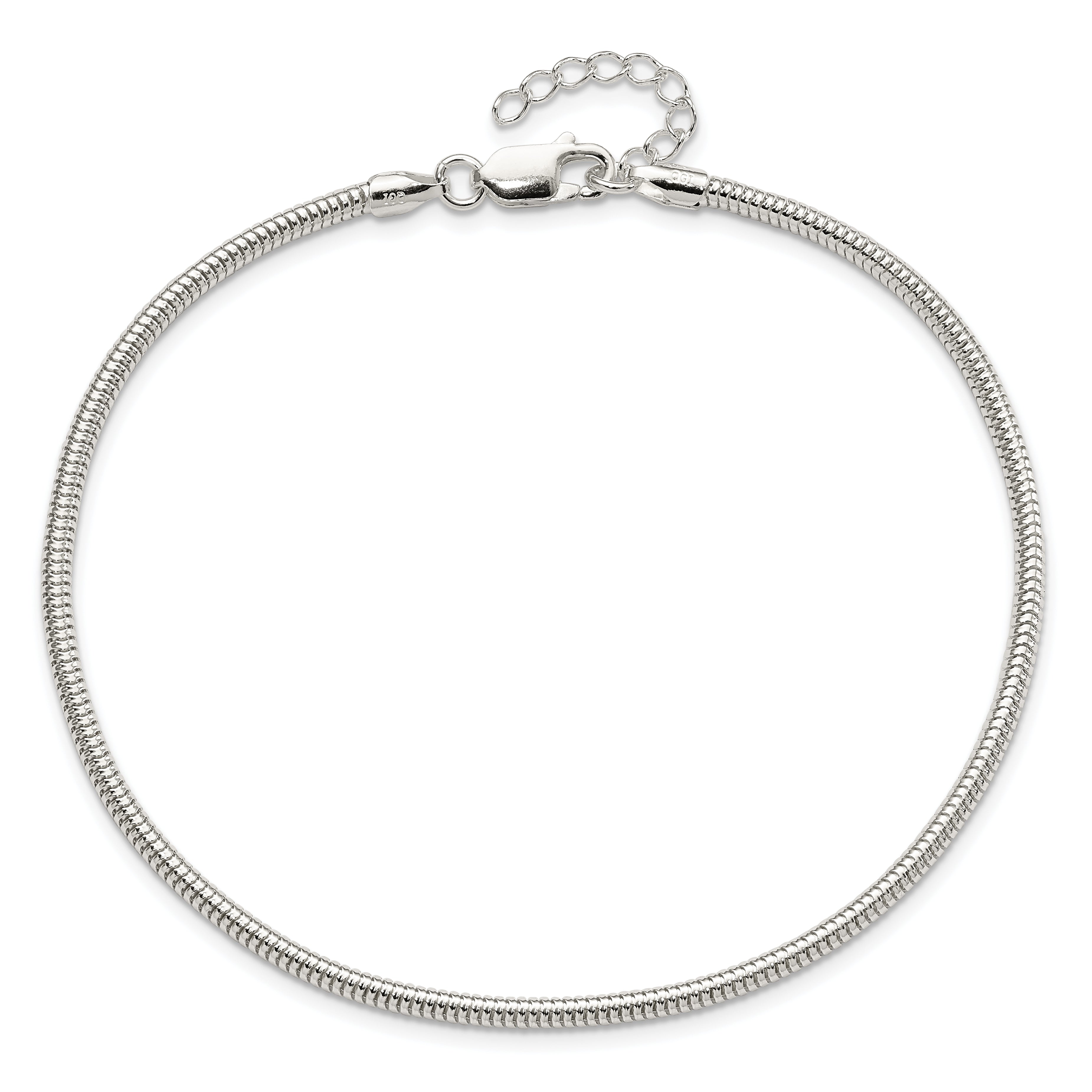 Sterling Silver 2.5mm Snake Chain 10 inch Plus 1 inch Extender - Total 11 inch Anklet