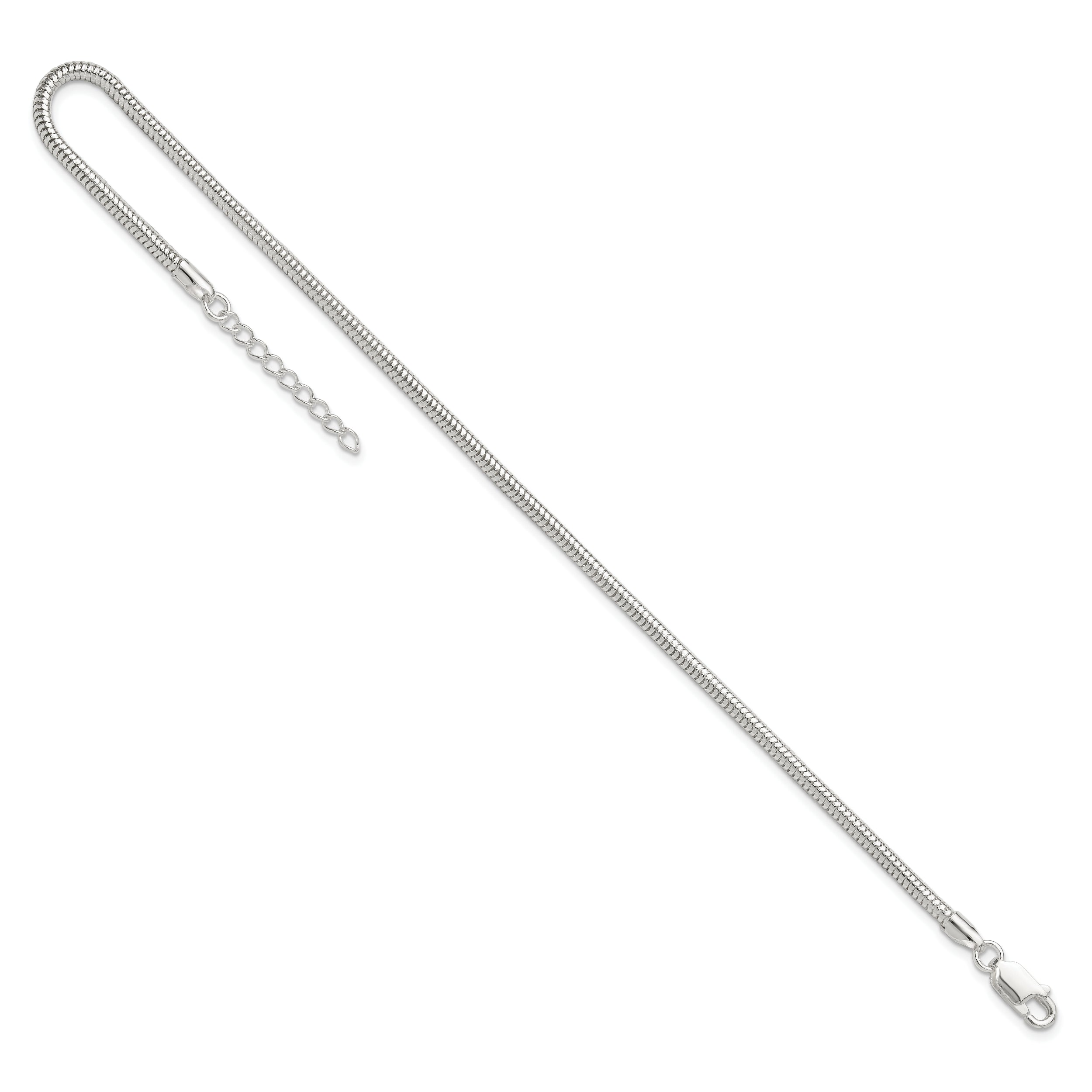 Sterling Silver 2.5mm Snake Chain 9 inch Plus 1 inch Extender - Total 10 inch Anklet