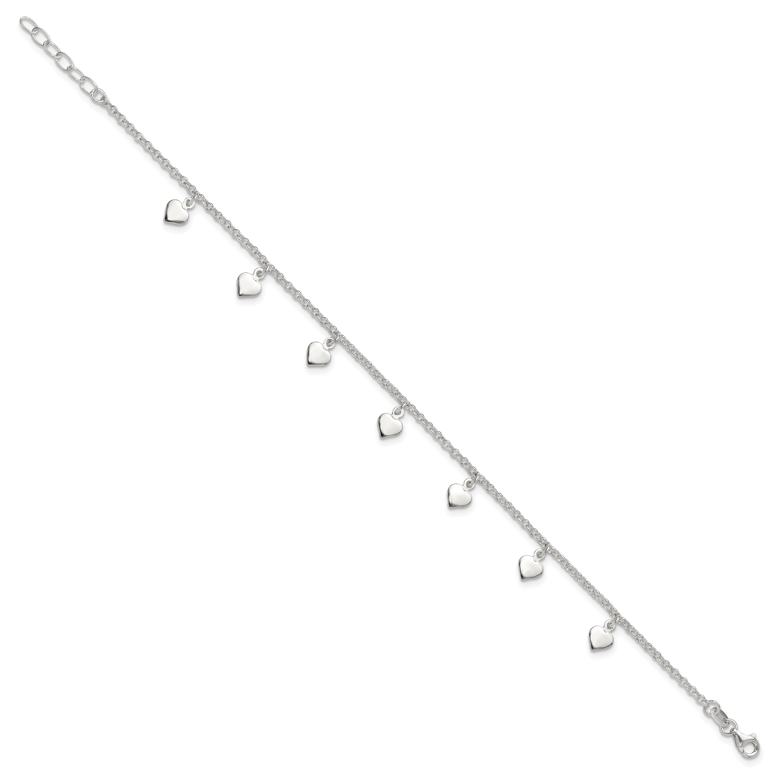 Sterling Silver Polished Hearts Anklet Secondary image