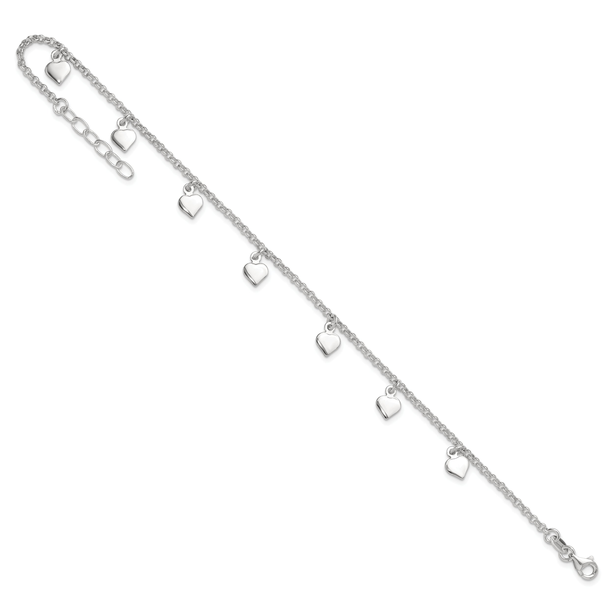 Sterling Silver Polished Hearts Anklet