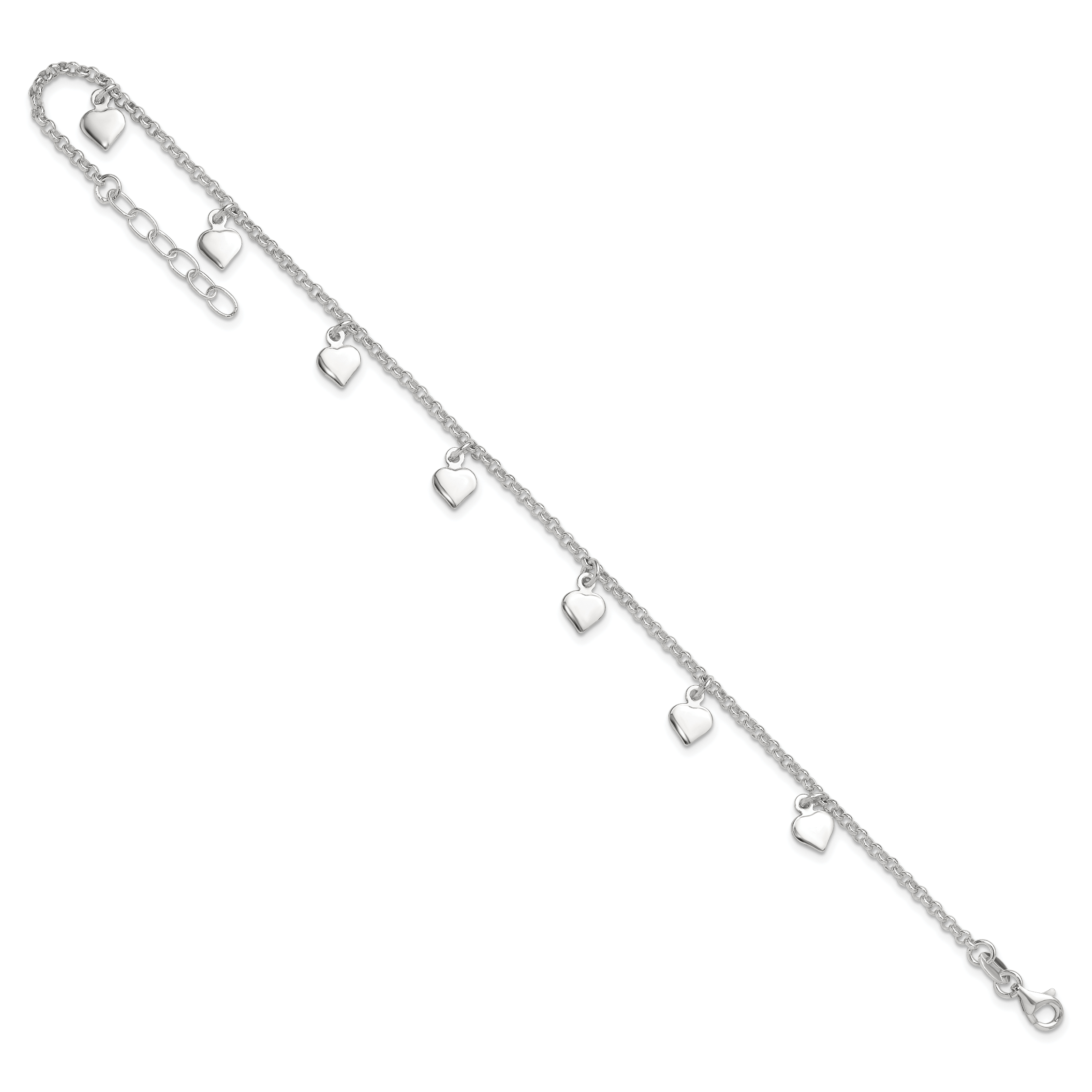 Sterling Silver Polished Hearts Anklet