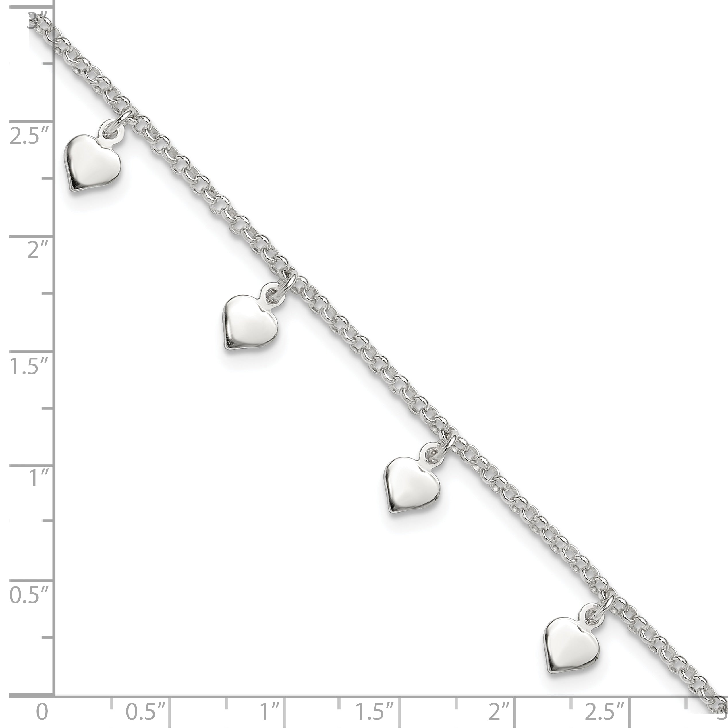Sterling Silver Polished Hearts Anklet