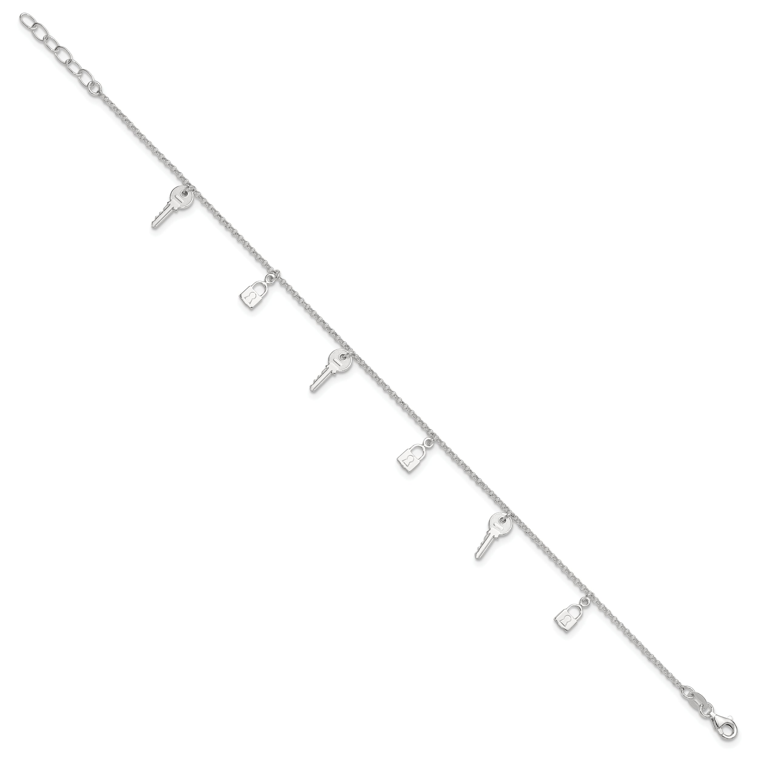 Sterling Silver Lock and Key 10 inch Plus 1 inch Extender - Total 11 inch Anklet