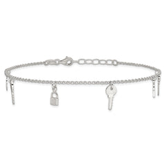 Sterling Silver Lock and Key 10 inch Plus 1 inch Extender - Total 11 inch Anklet