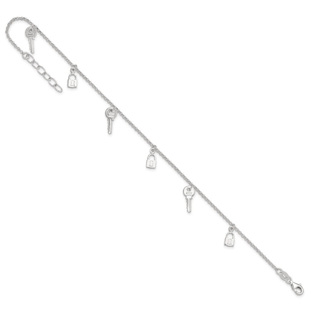 Sterling Silver Lock and Key Plus Extender - Total Anklet