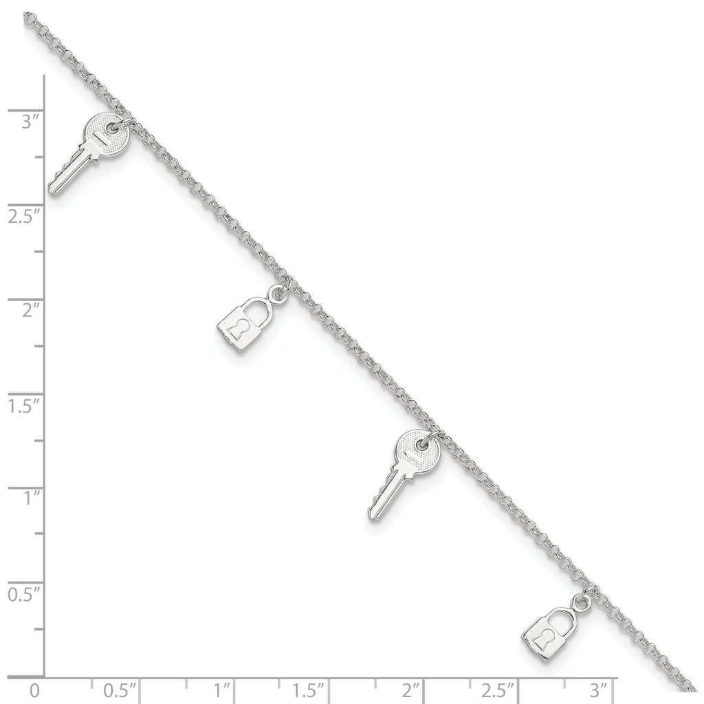 Sterling Silver Lock and Key Plus Extender - Total Anklet
