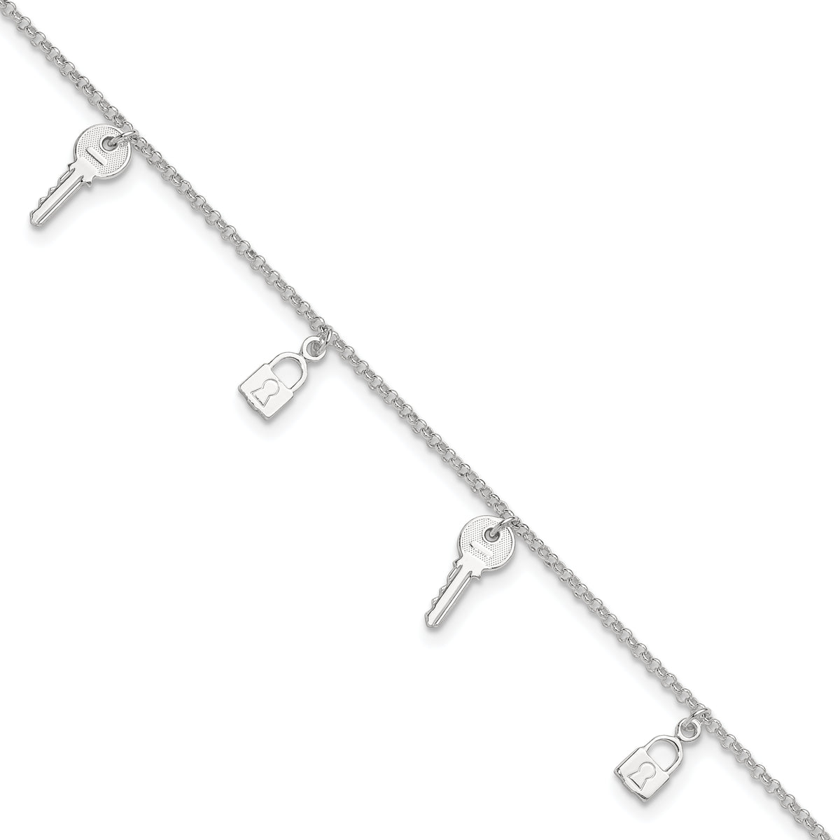 Sterling Silver Lock and Key 10 inch Plus 1 inch Extender - Total 11 inch Anklet