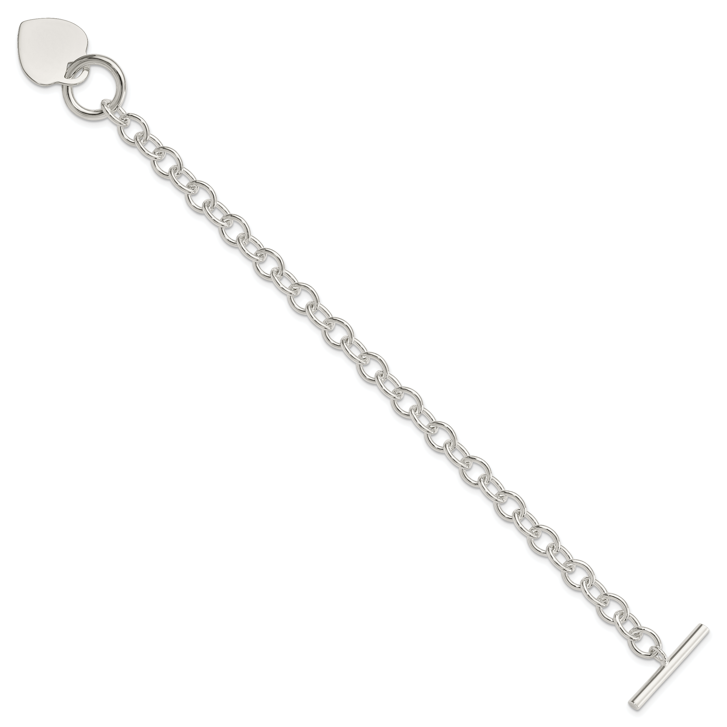 Sterling Silver Engraveable Heart Disc Toggle Bracelet Secondary image