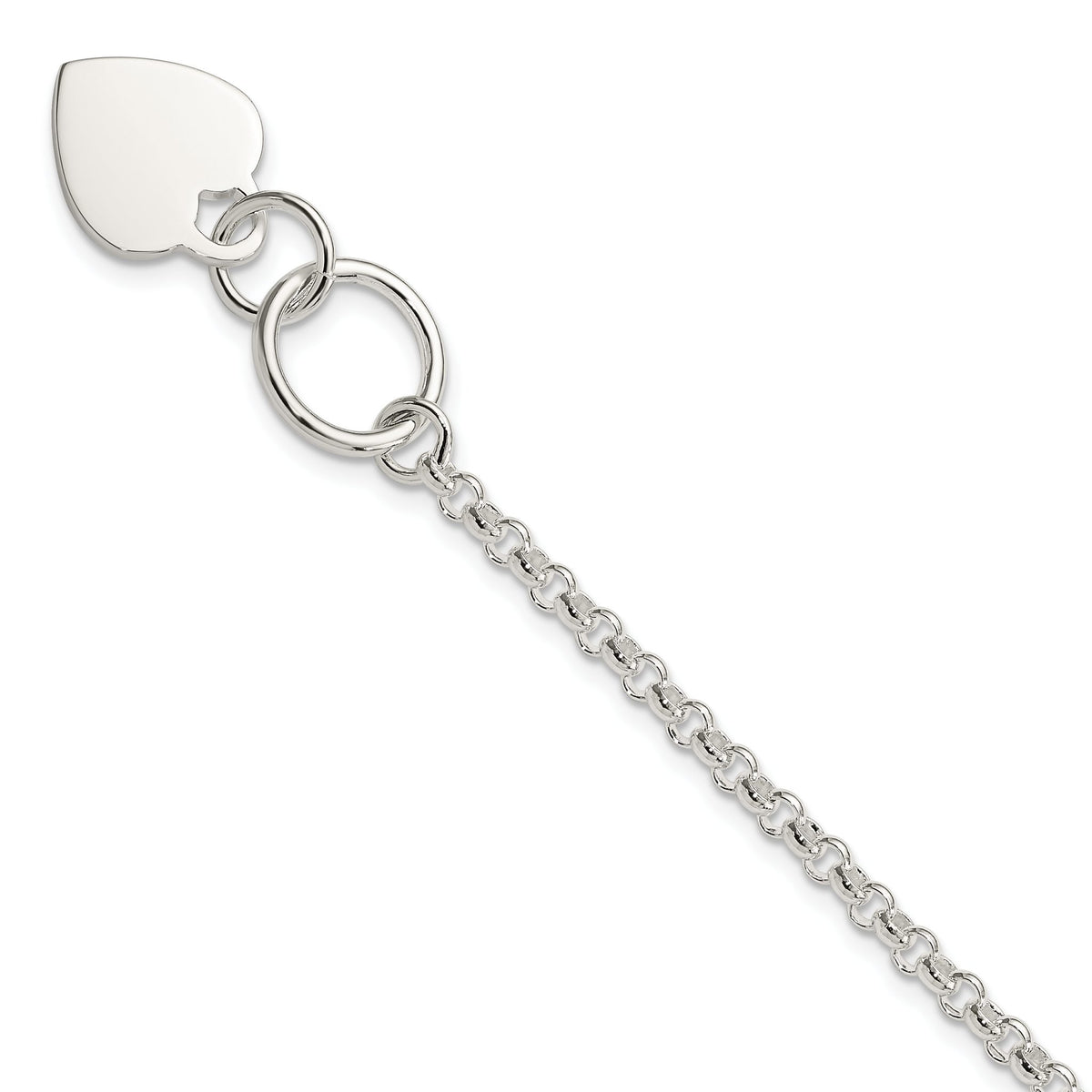 Heart Link Bracelet in Sterling Silver, 11mm Engravable, 7.5 Inch - Sophia Jewelers Main image