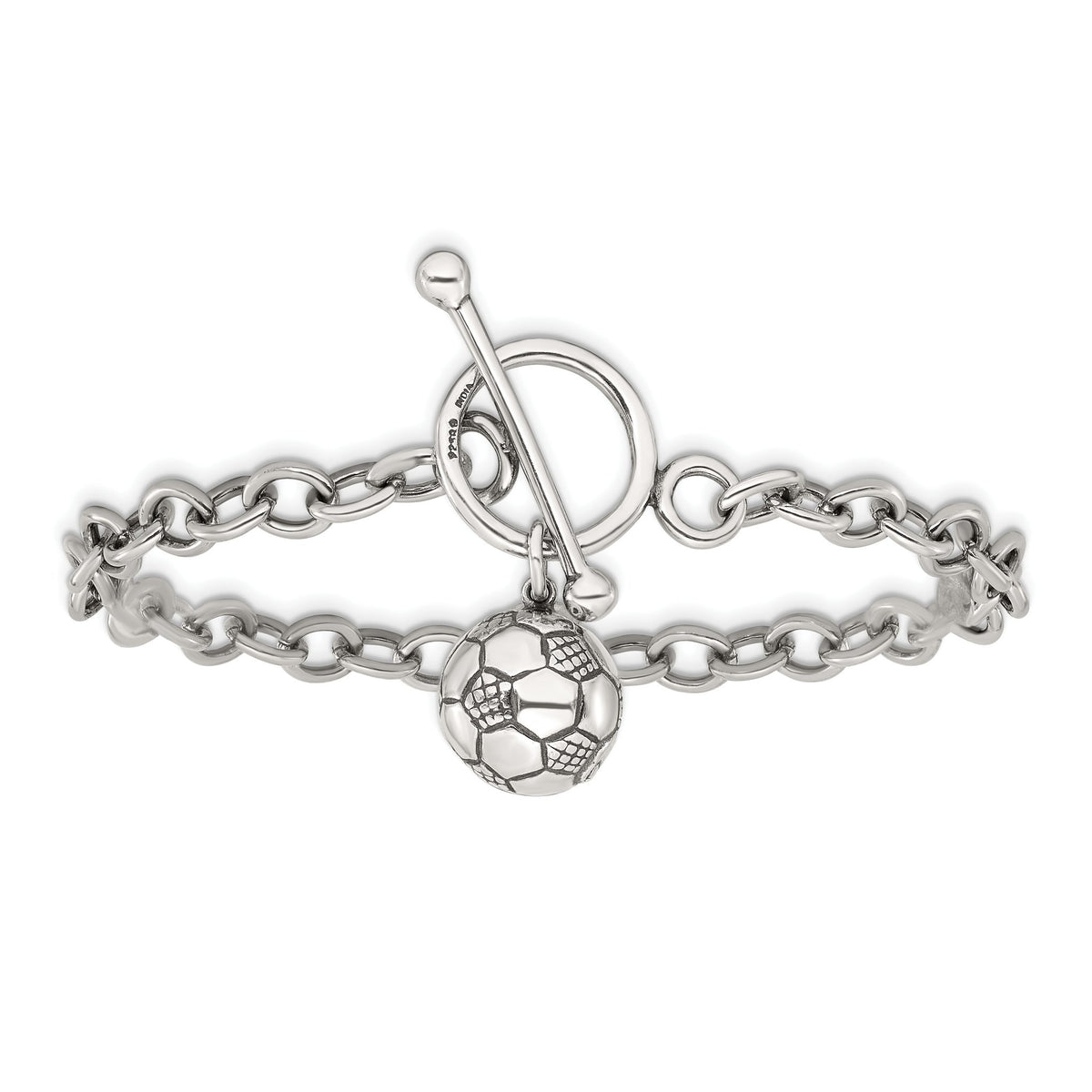 Soccer Ball Charm Bracelet in Sterling Silver, 6mm, 7.8 Inch - Sophia Jewelers