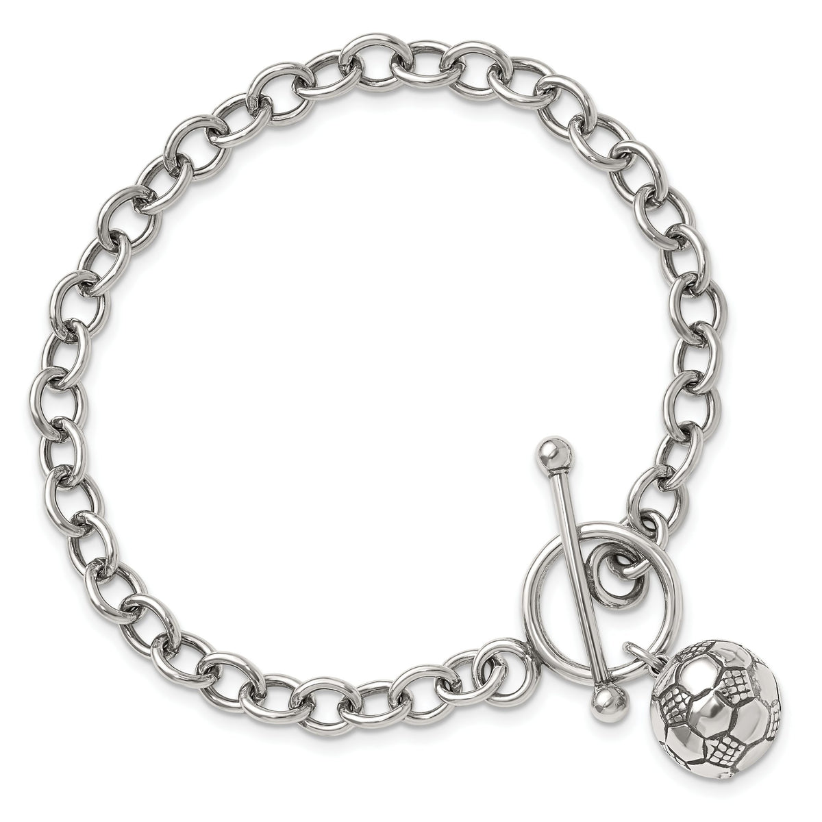 Soccer Ball Charm Bracelet in Sterling Silver, 6mm, 7.8 Inch - Sophia Jewelers