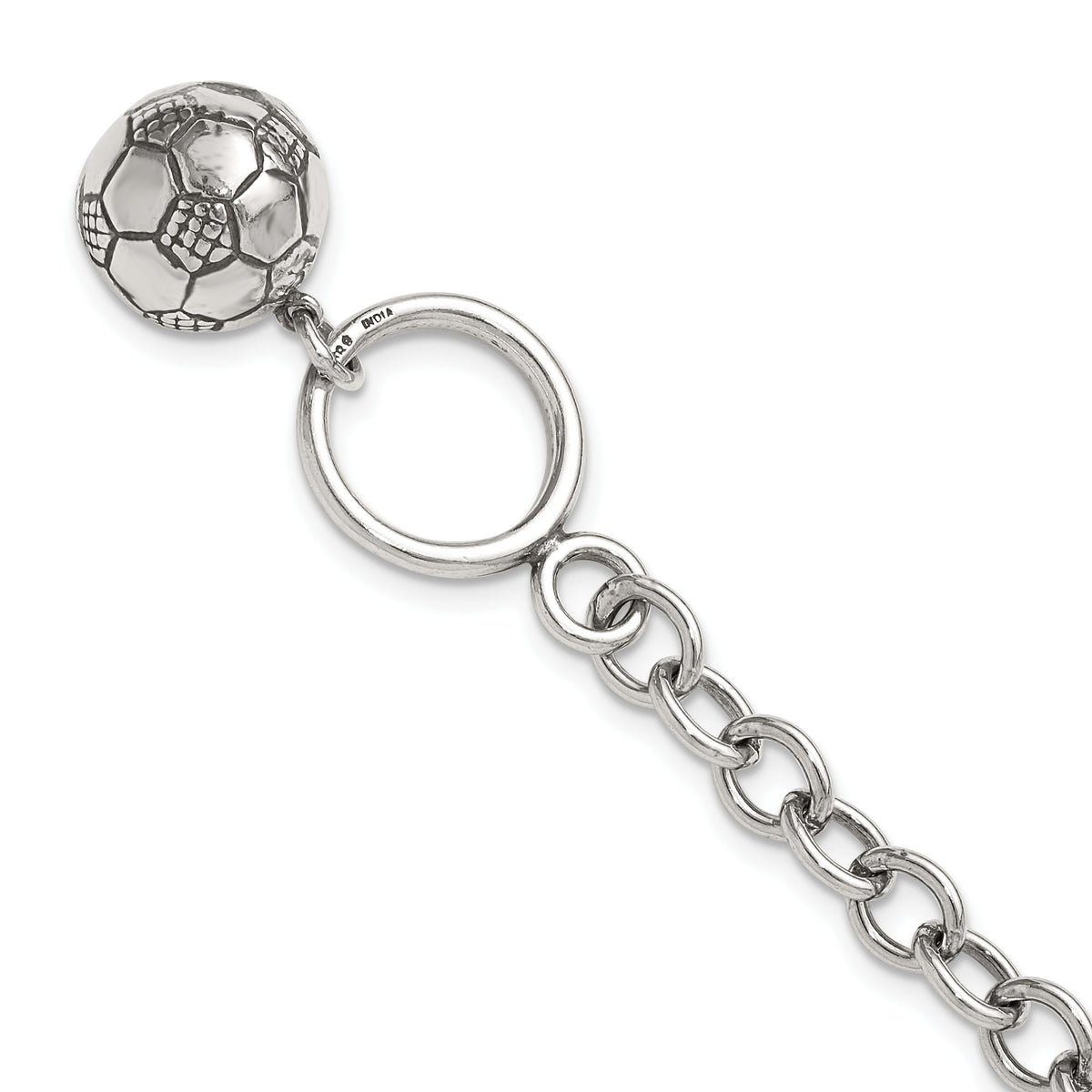 Soccer Ball Charm Bracelet in Sterling Silver, 6mm, 7.8 Inch - Sophia Jewelers Main image