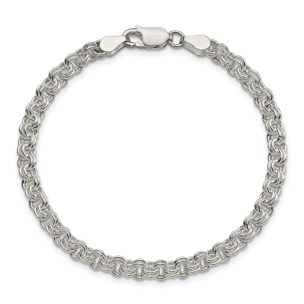 Sterling Silver 4mm Solid Double Rolo Link 7 inch Charm Bracelet