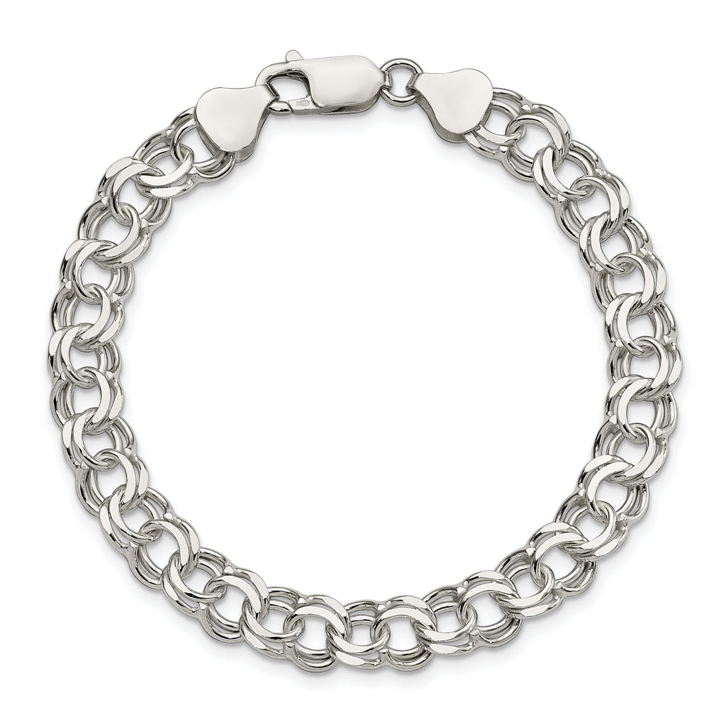Sterling Silver 7.6mm Solid Double Link 7 inch Charm Bracelet