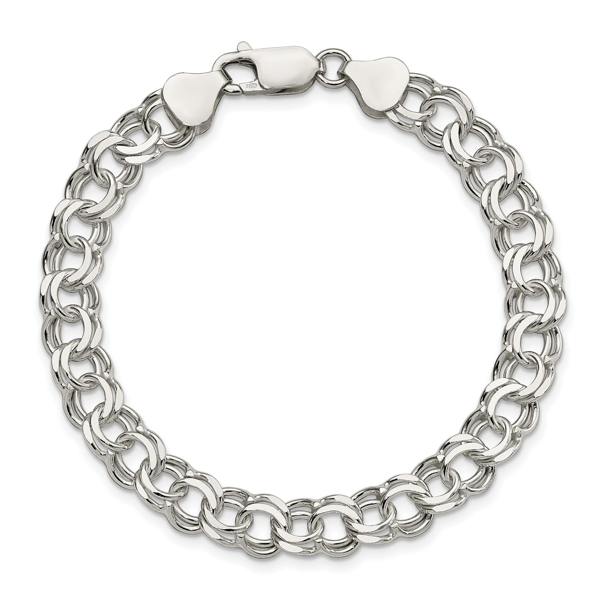 Sterling Silver 7.6mm Solid Double Link 7 inch Charm Bracelet