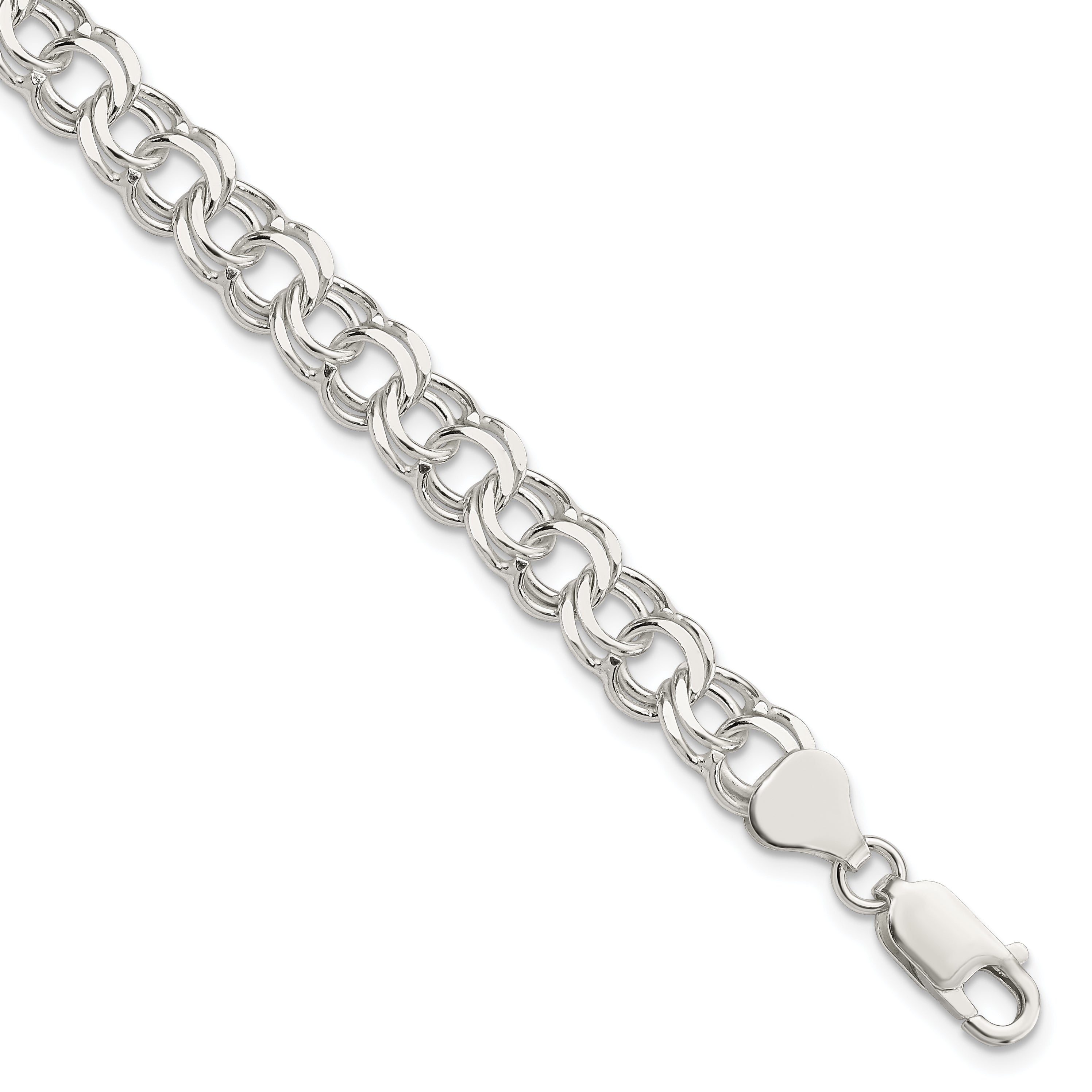 Sterling Silver 7.6mm Double Link Charm Bracelet Main image
