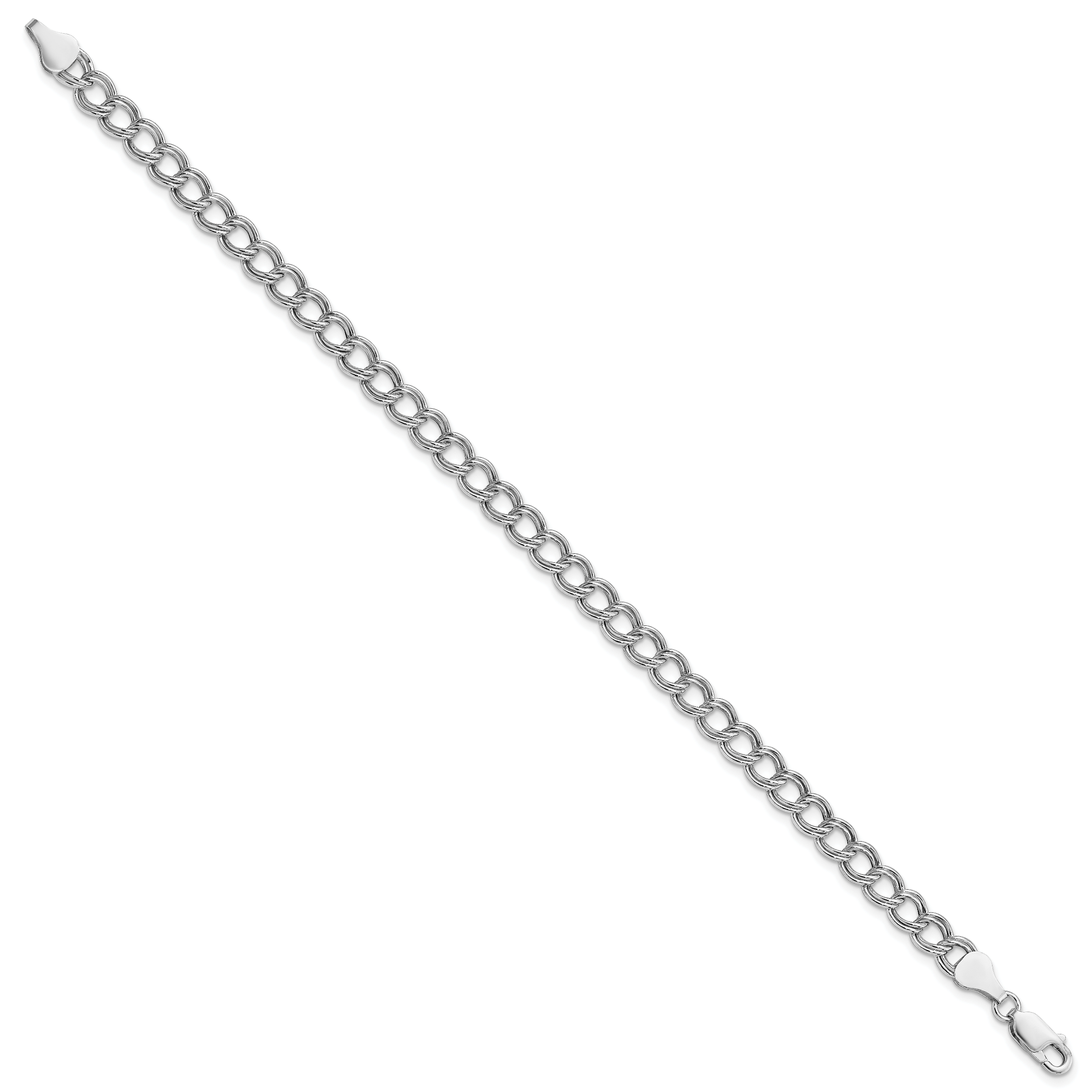 Amore La Vita Sterling Silver Rhodium-plated Polished 6mm 8 inch Double Link with Lobster Clasp Charm Bracelet