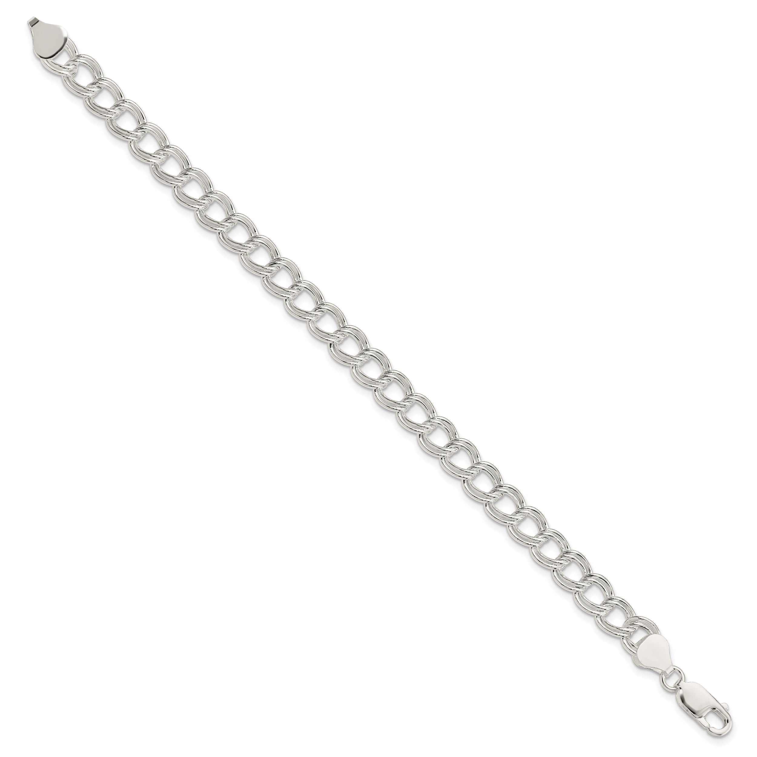 Sterling Silver 7.5mm Semi-Solid Double Link Charm Bracelet