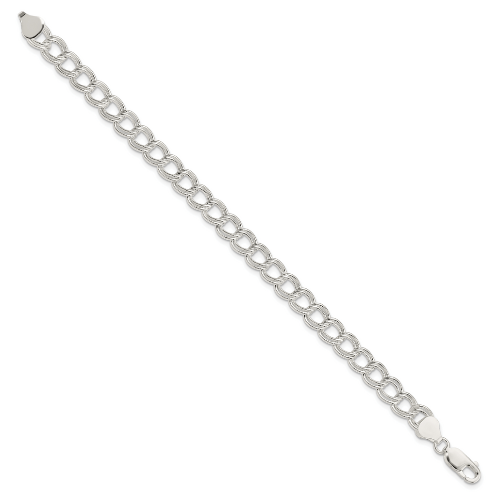 Sterling Silver 7.5mm Semi-Solid Double Link Charm Bracelet