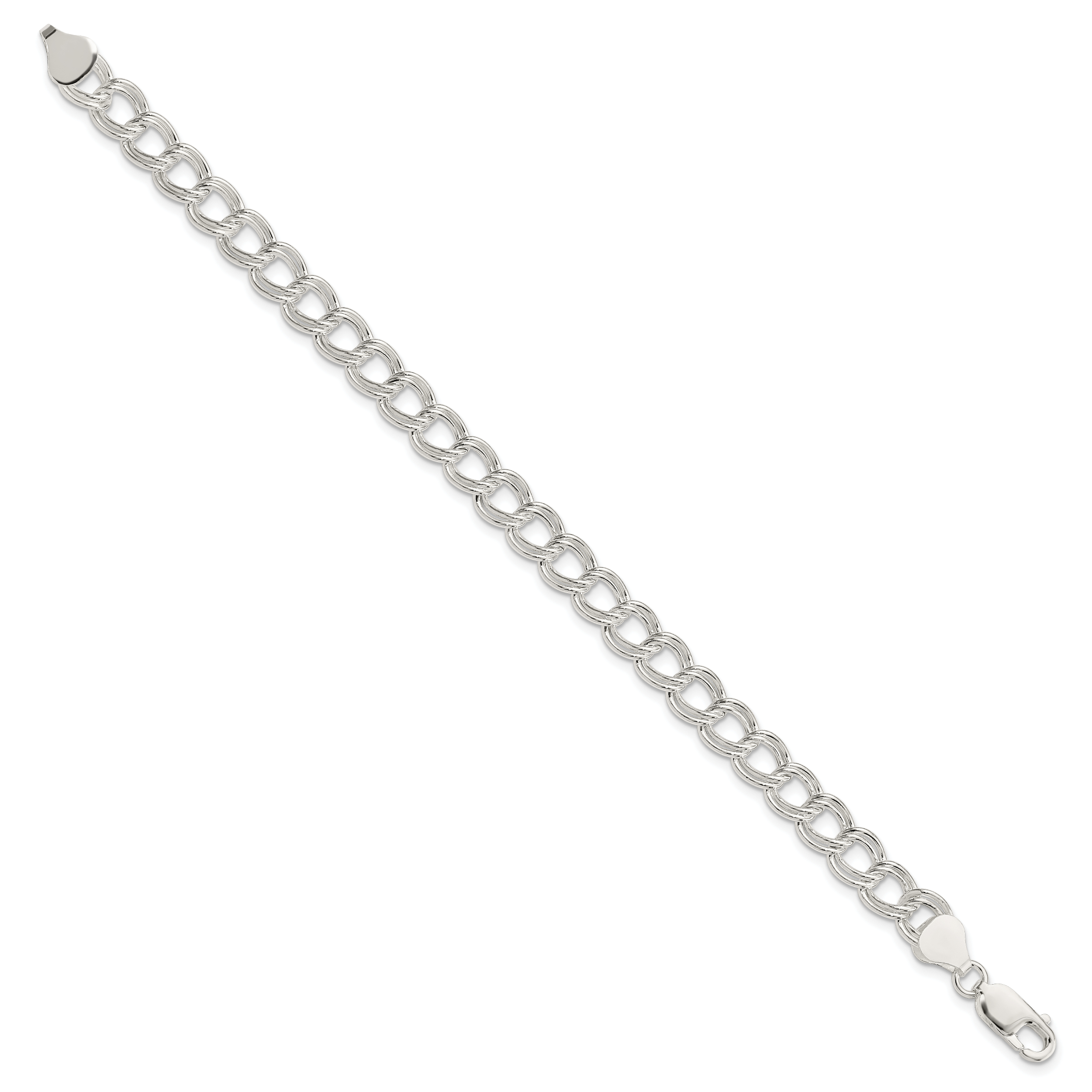 Sterling Silver 7.5mm Semi-Solid Double Link Charm Bracelet
