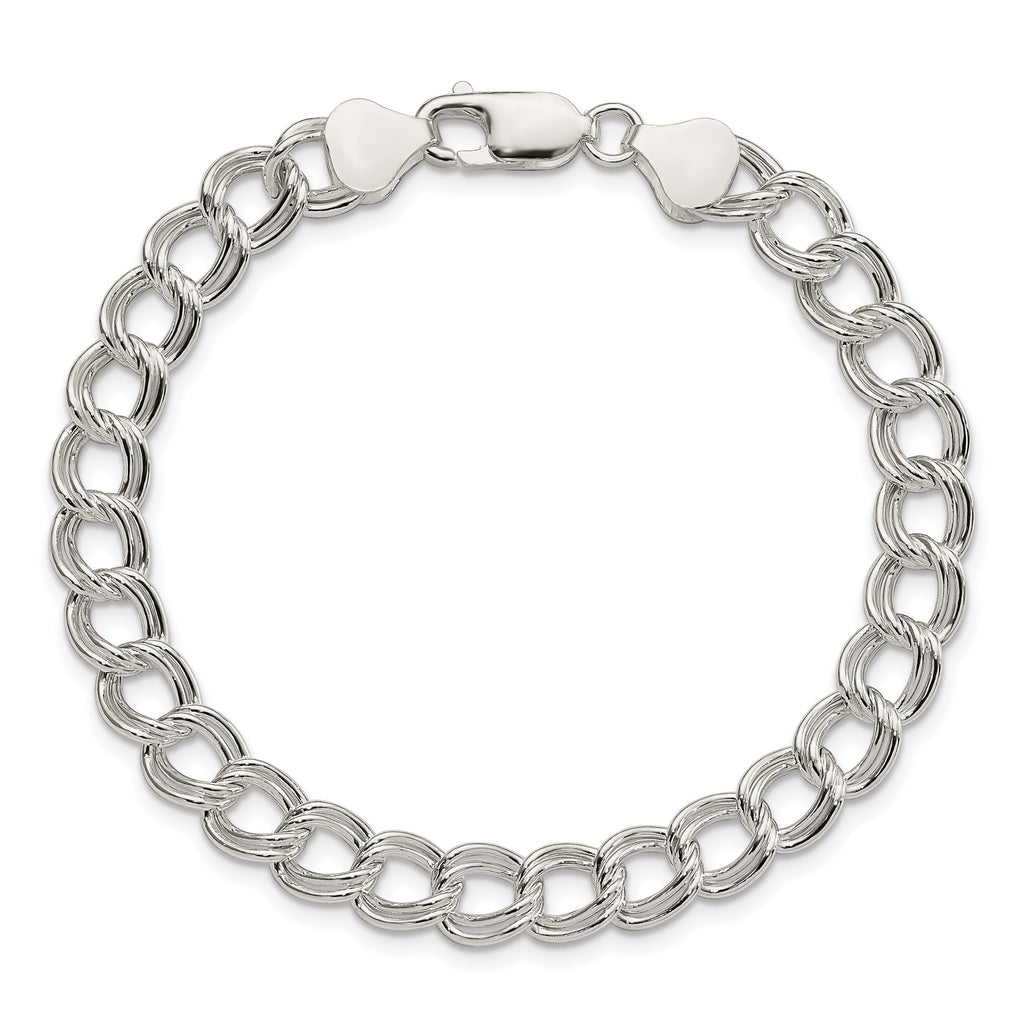 Sterling Silver 7.5mm Semi-Solid Double Link 8.5 inch Charm Bracelet