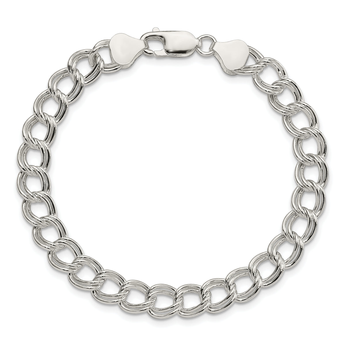 Sterling Silver 7.5mm Semi-Solid Double Link 8.5 inch Charm Bracelet