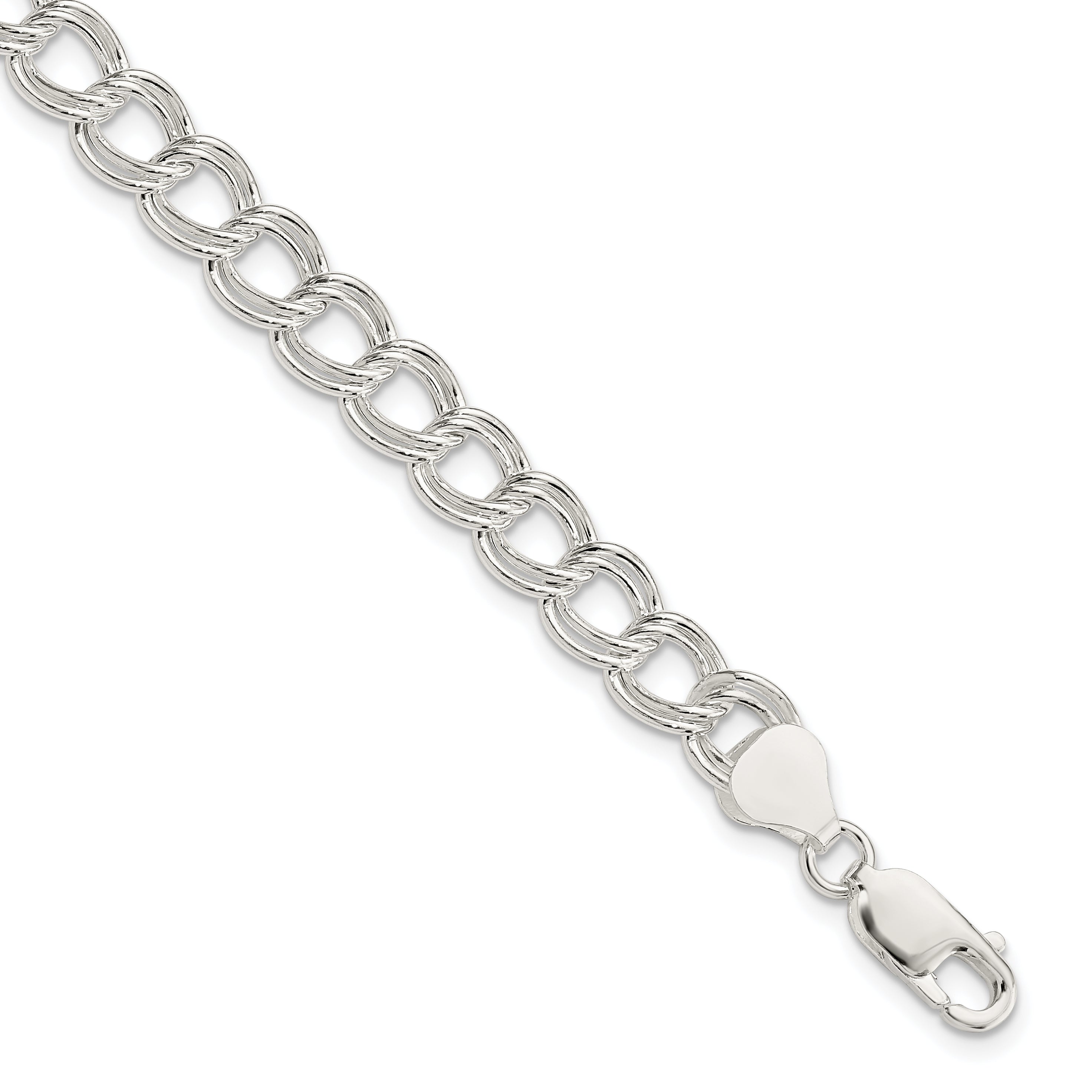 Sterling Silver 7.5mm Semi-Solid Double Link Charm Bracelet Main image