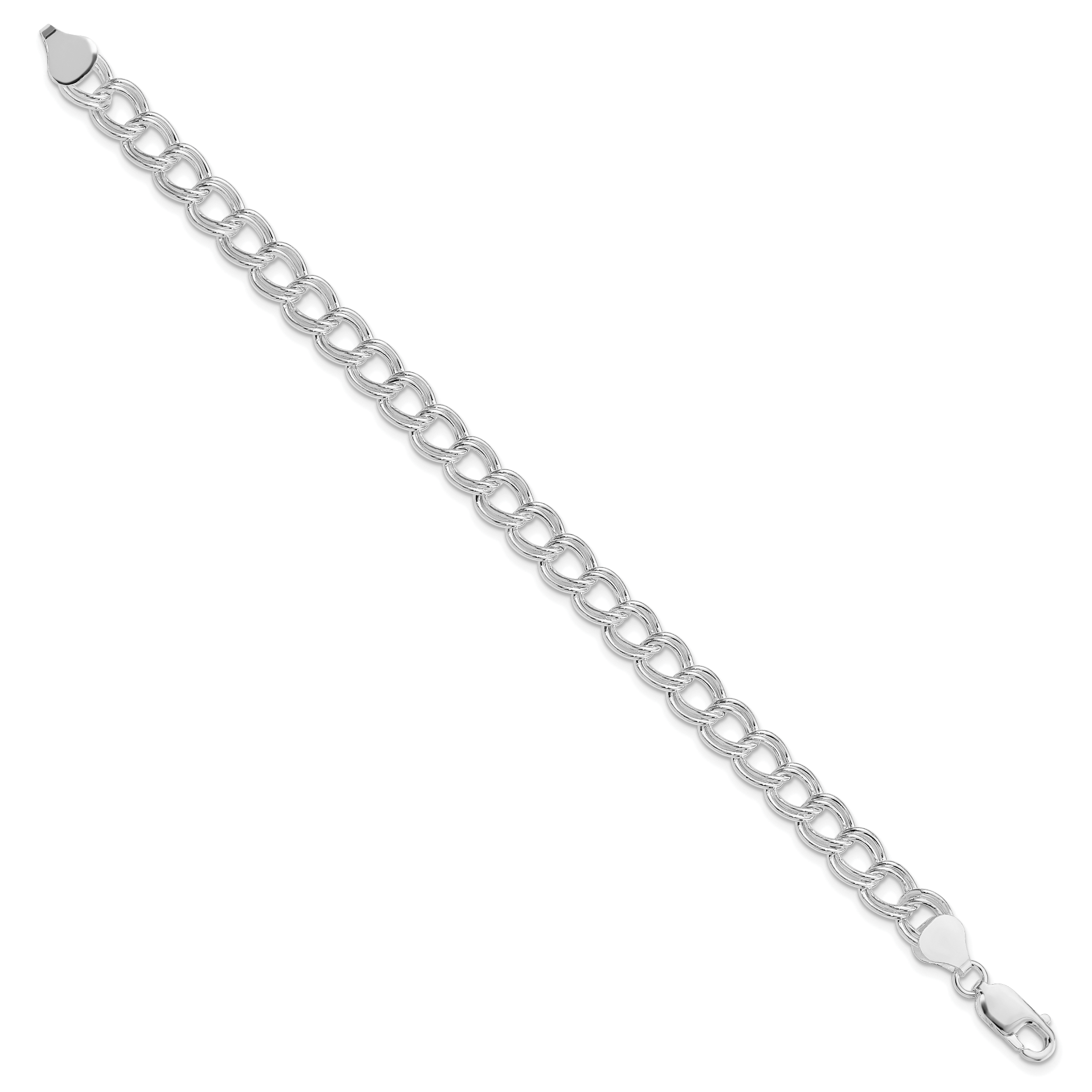 Sterling Silver RH-plated 7.5mm Semi-Solid Double Link Charm Bracelet Secondary image