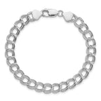 Sterling Silver RH-plated 7.5mm Semi-Solid Double Link Charm Bracelet