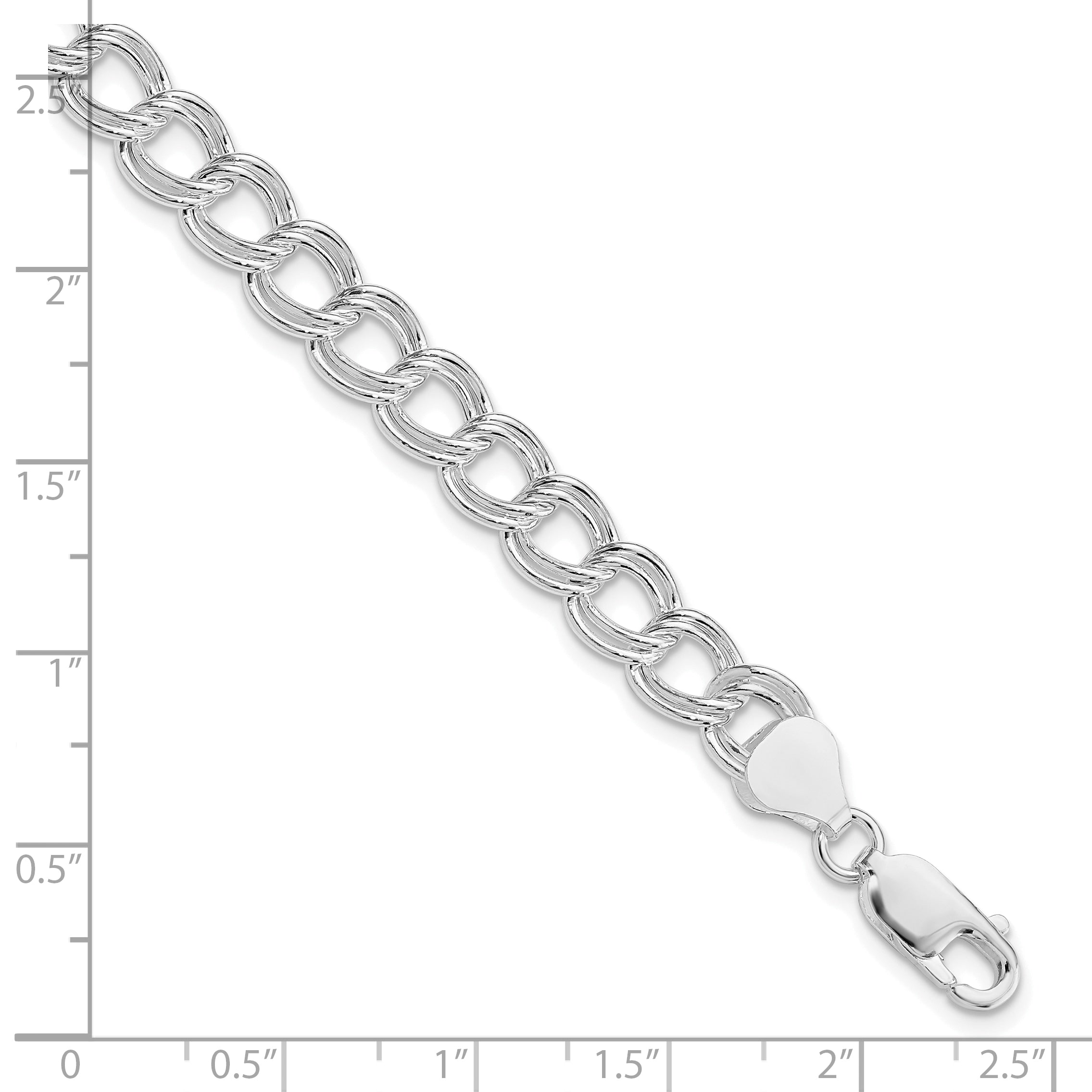 Sterling Silver RH-plated 7.5mm Semi-Solid Double Link Charm Bracelet