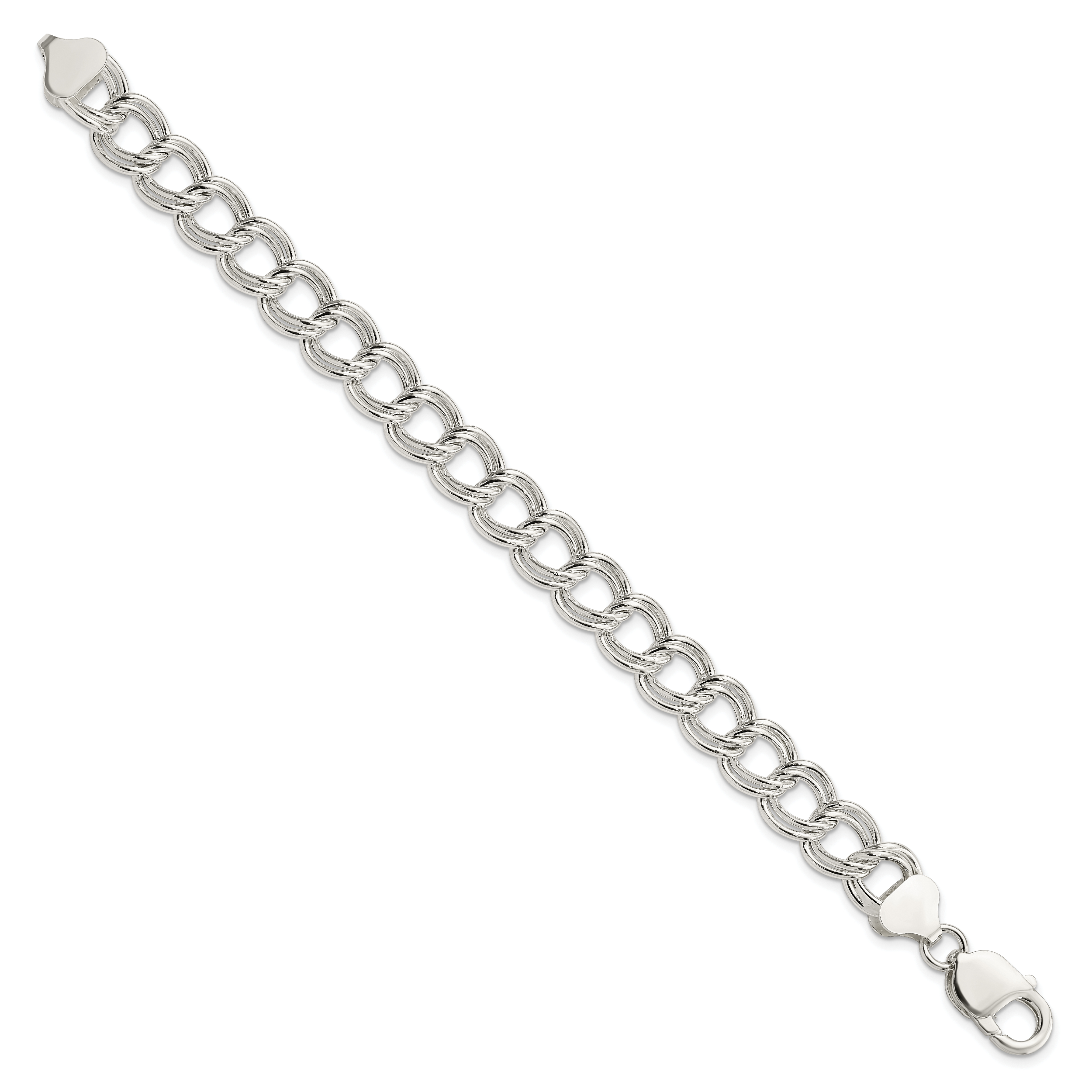 Sterling Silver 10.5mm Semi-Solid Double Link Charm Bracelet Secondary image