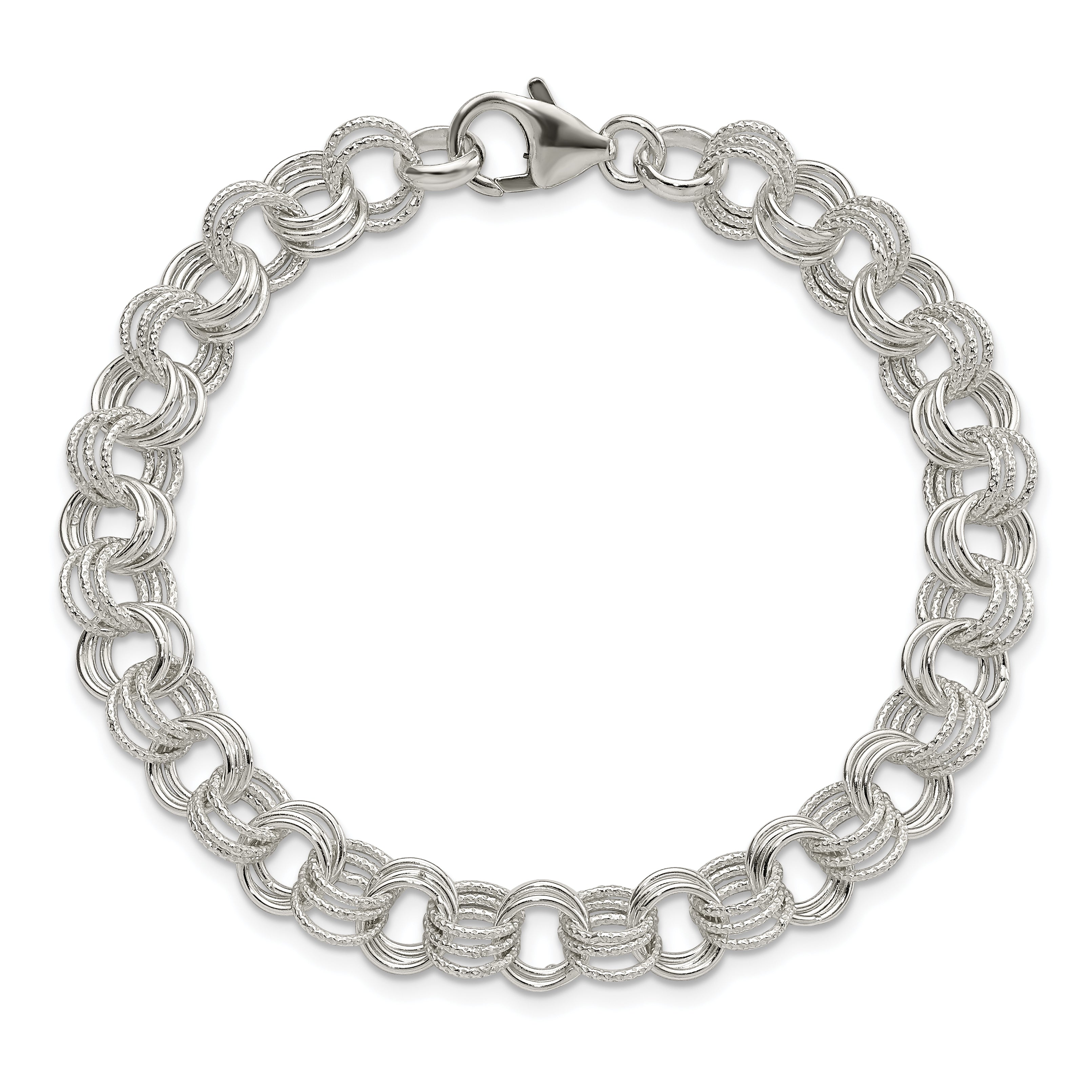 Sterling Silver Triple Link Charm Bracelet