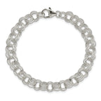Sterling Silver Polished and Textured 8mm Solid Triple Link 7.5 inch Charm Bracelet