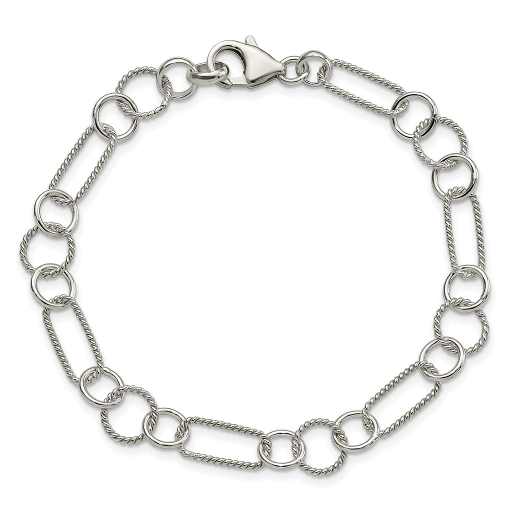 Twisted Circle Fancy Link Bracelet in Sterling Silver, 9mm, 7.5 Inch - Sophia Jewelers