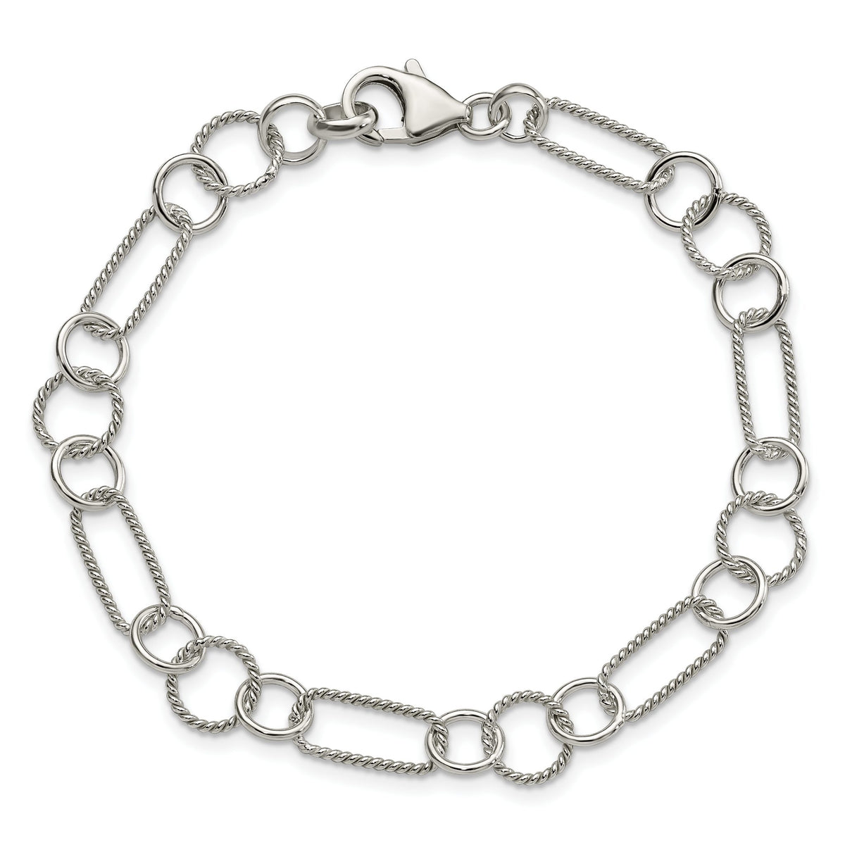 Twisted Circle Fancy Link Bracelet in Sterling Silver, 9mm, 7.5 Inch - Sophia Jewelers