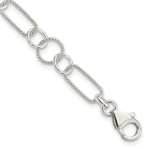 Twisted Circle Fancy Link Bracelet in Sterling Silver, 9mm, 7.5 Inch - Sophia Jewelers