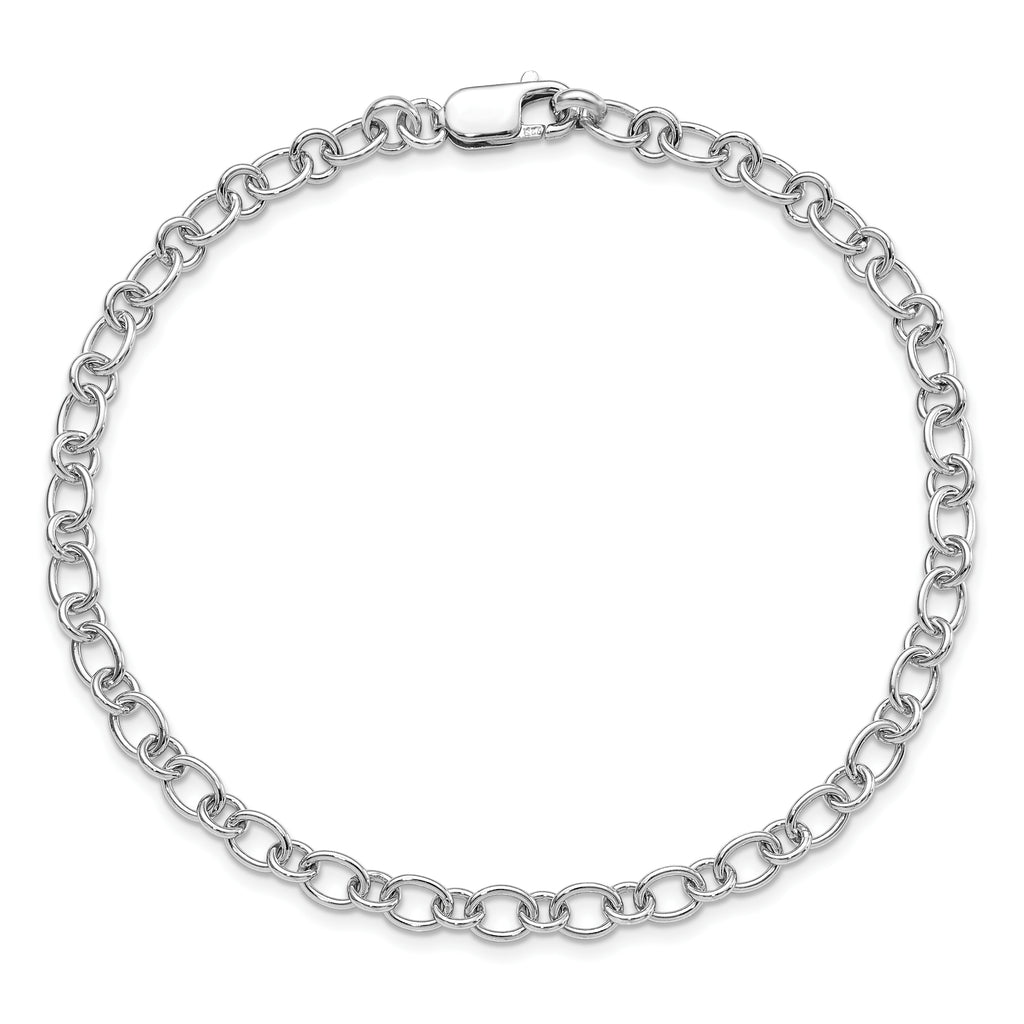 Amore La Vita Sterling Silver Rhodium-plated Polished 5.25mm Oval and Round Link with Lobster Clasp 10 inch Charm Anklet