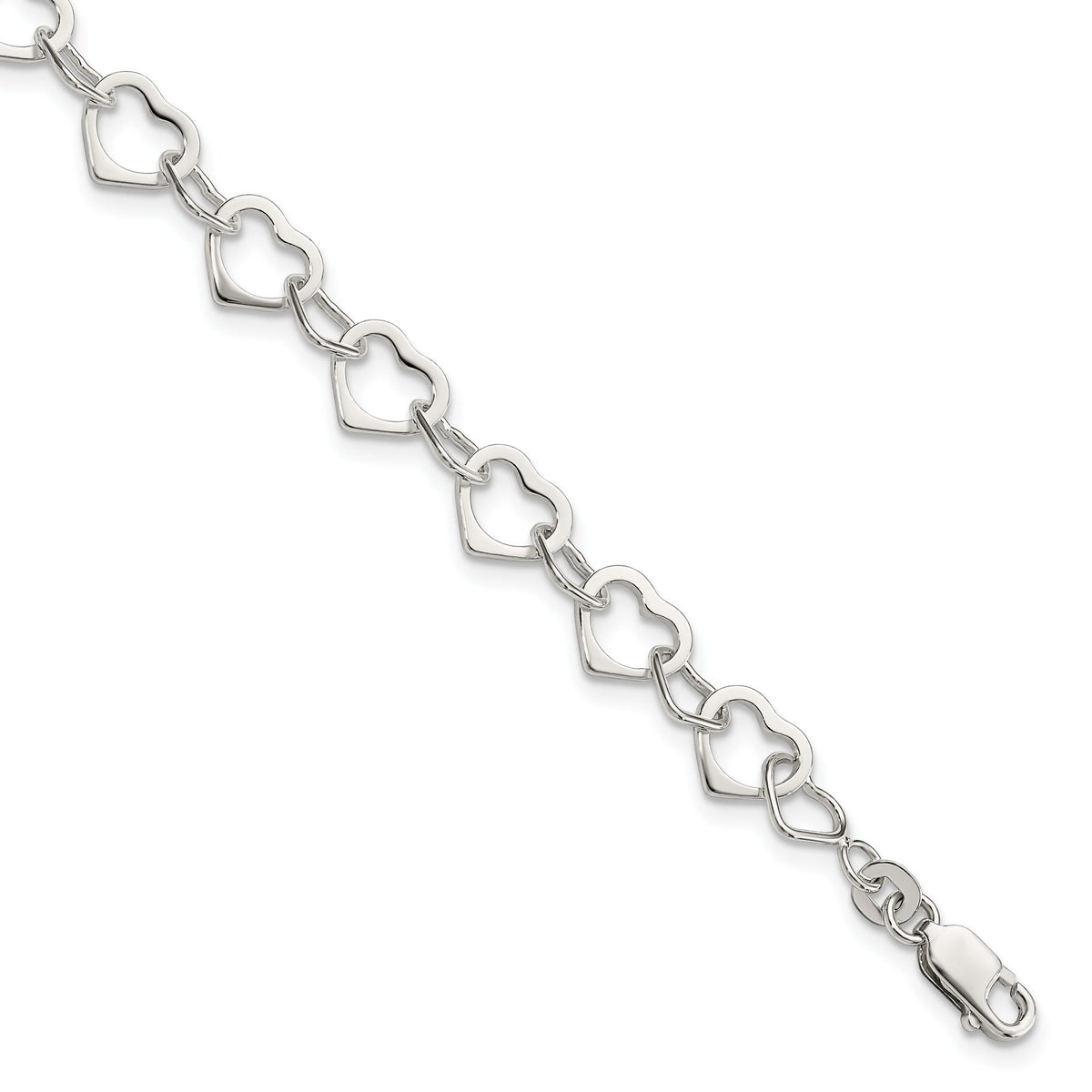 Heart Link Bracelet in Sterling Silver, 8mm, 7.5 Inch - Sophia Jewelers Main image