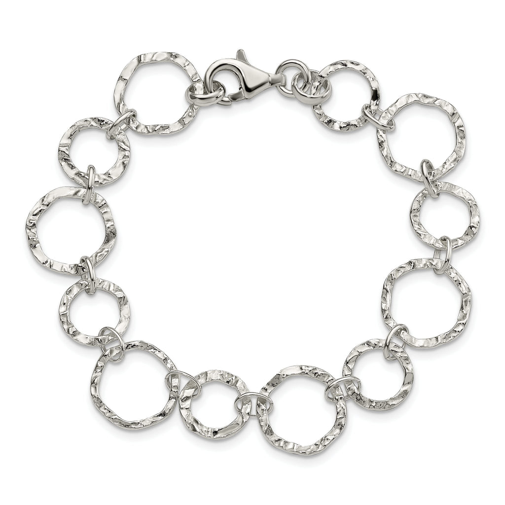 Hammered Fancy Link Bracelet in Sterling Silver, 14mm, 7.5 Inch - Sophia Jewelers
