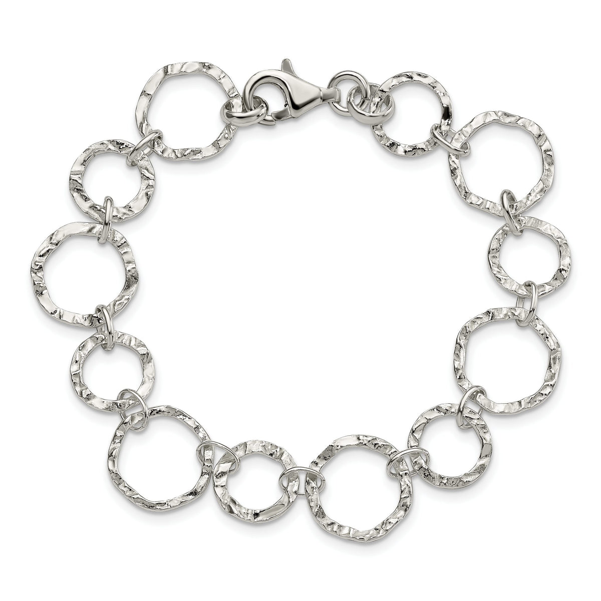 Hammered Fancy Link Bracelet in Sterling Silver, 14mm, 7.5 Inch - Sophia Jewelers