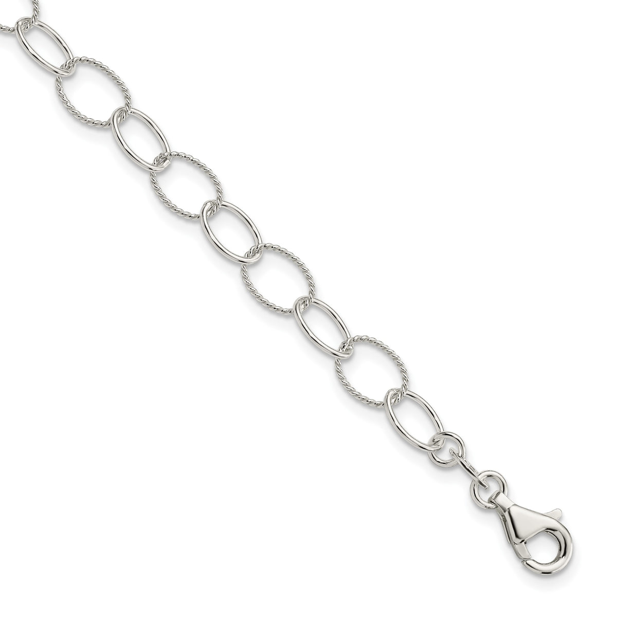 Fancy Cable Link Bracelet in Sterling Silver, 7mm Textured, 7.5 Inch - Sophia Jewelers Main image