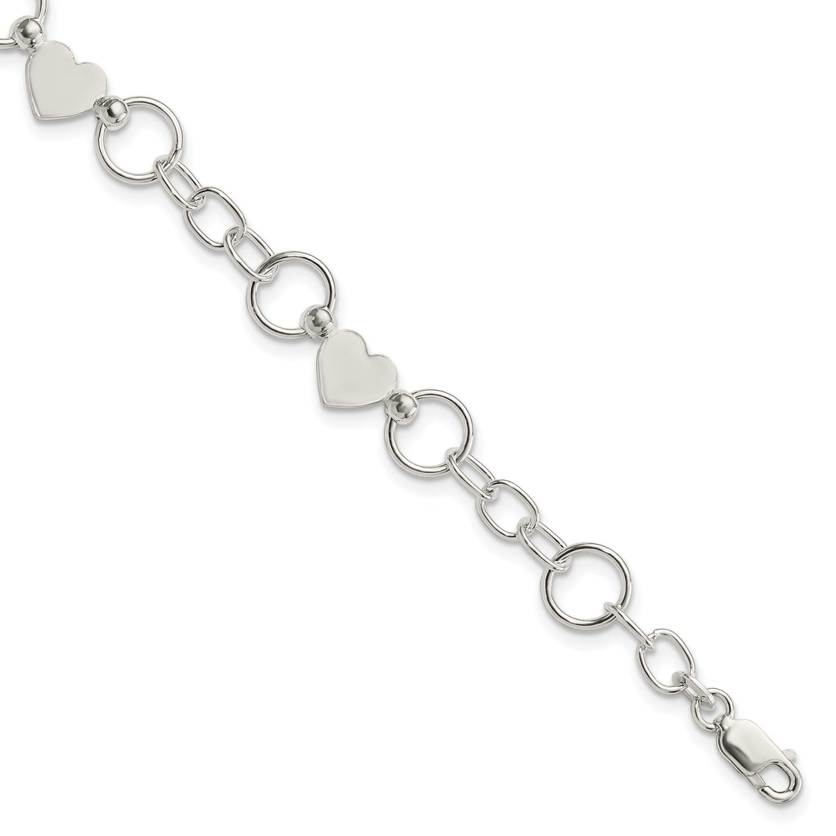 Heart Fancy Bracelet in Sterling Silver, 9mm, 7.5 Inch - Sophia Jewelers Main image