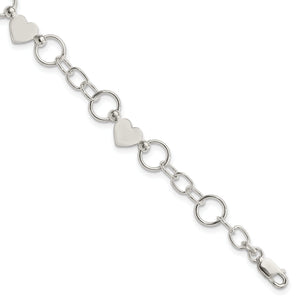 Heart Fancy Bracelet in Sterling Silver, 9mm, 7.5 Inch - Sophia Jewelers