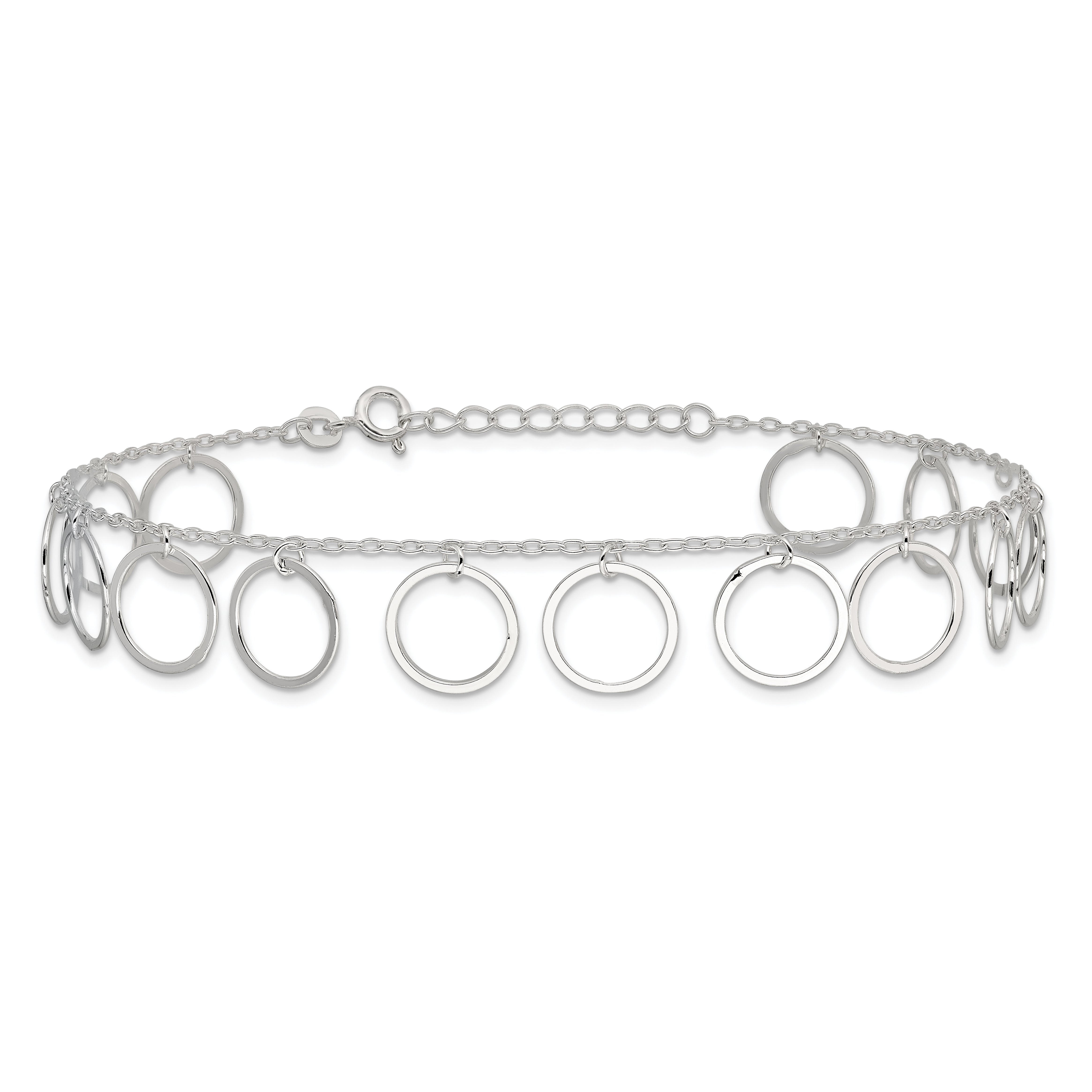 Sterling Silver Dangle Circles Anklet
