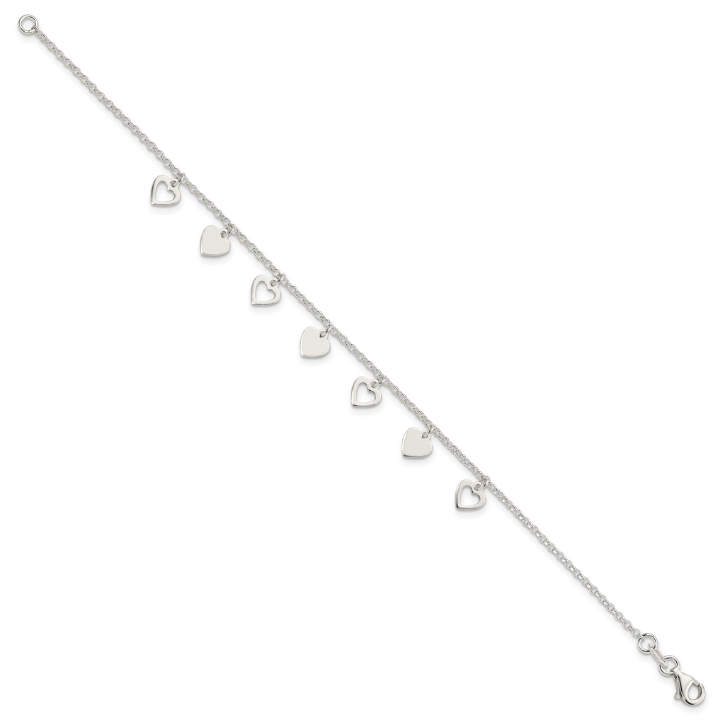 Sterling Silver With  Hearts Bracelet